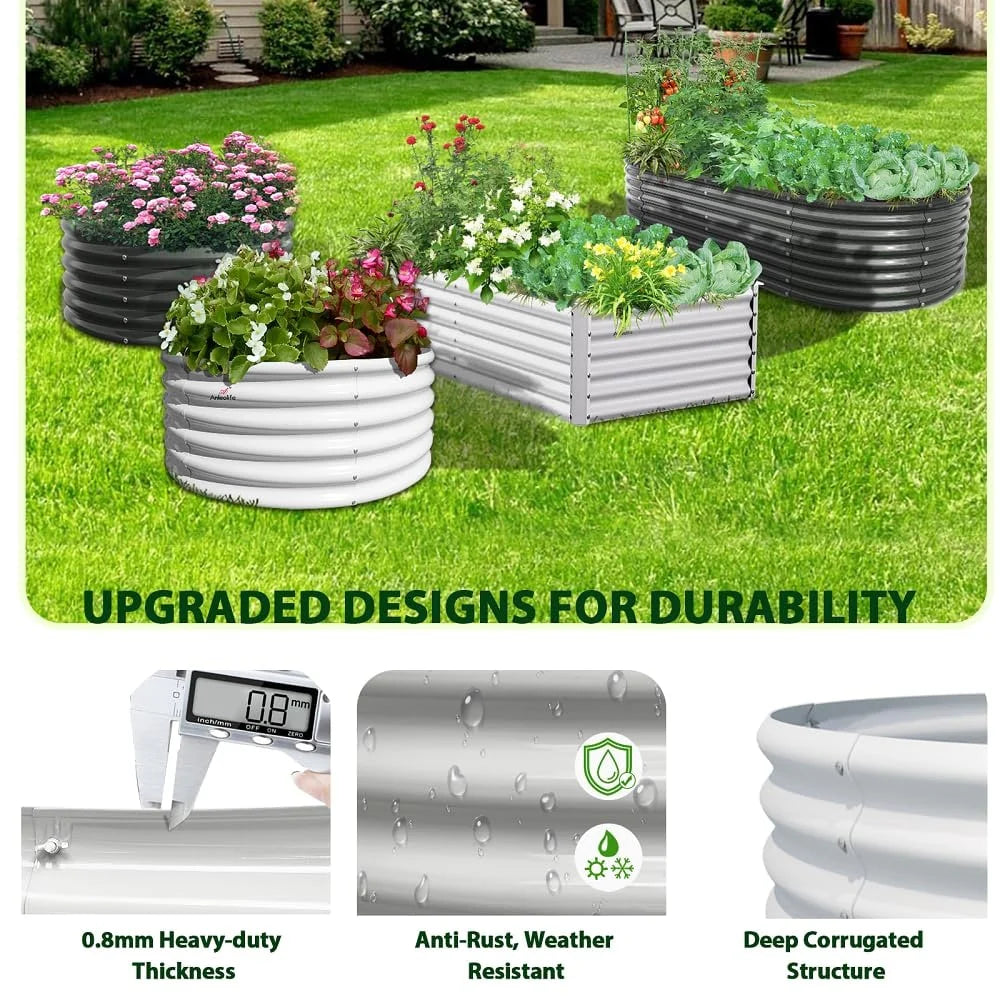 Outdoor 12 ft. x 3 ft. x 1.5 ft. Oval Extra Large Metal Anti-Rust Raised Garden Bed in Gray For Vegetables and Flowers