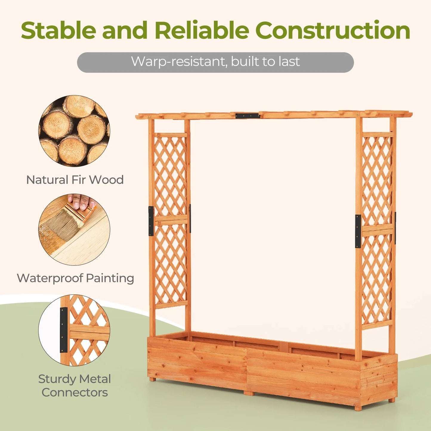 Tall Orange Raised Planter Bed with Climbing Trellis 77" Fir Wood Garden Box with Drainage - 77" x 17" x 72" (L x W x H)