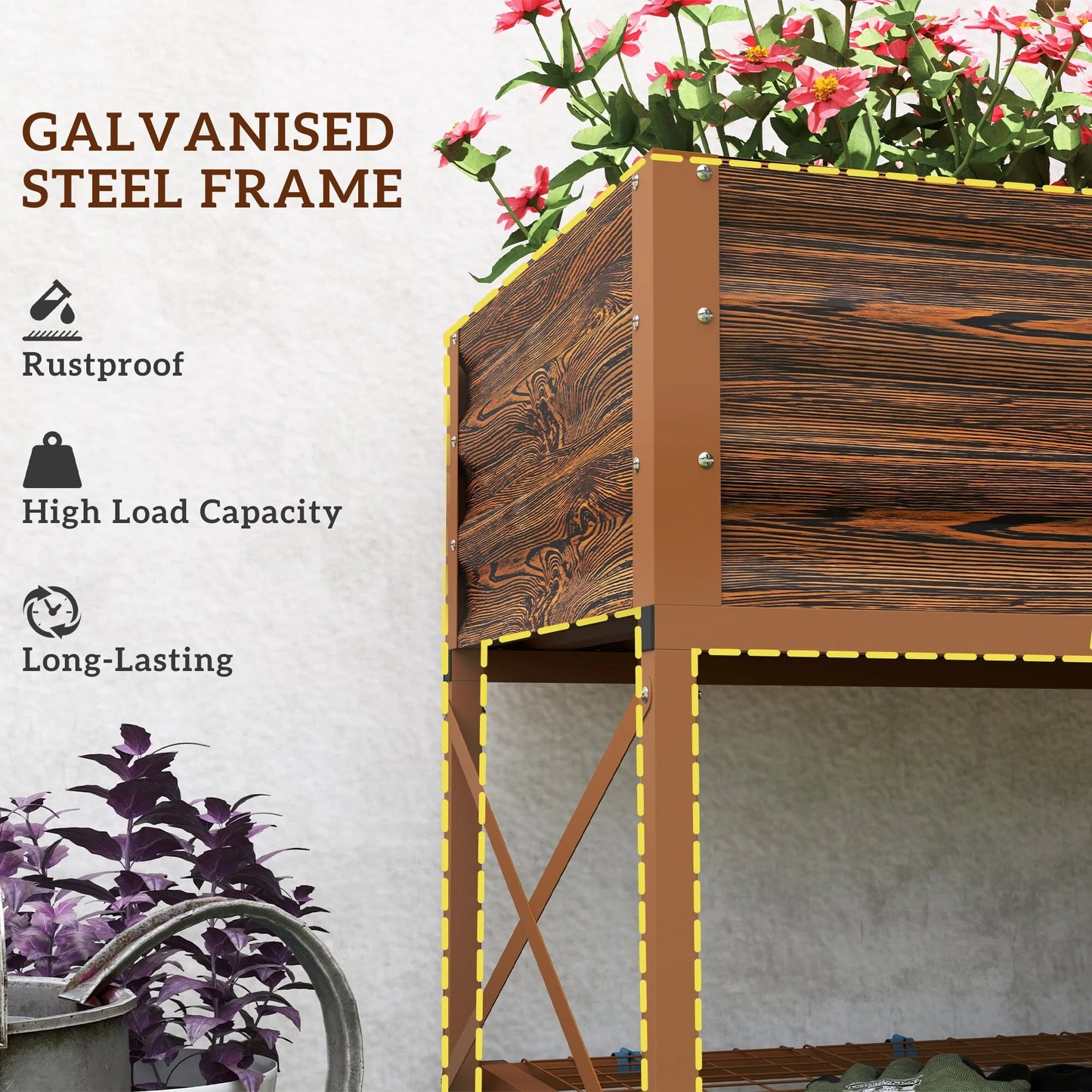 Outsunny Raised Garden Bed with Galvanized Steel Frame, Storage Shelf and Bed Liner, Elevated Planter Box