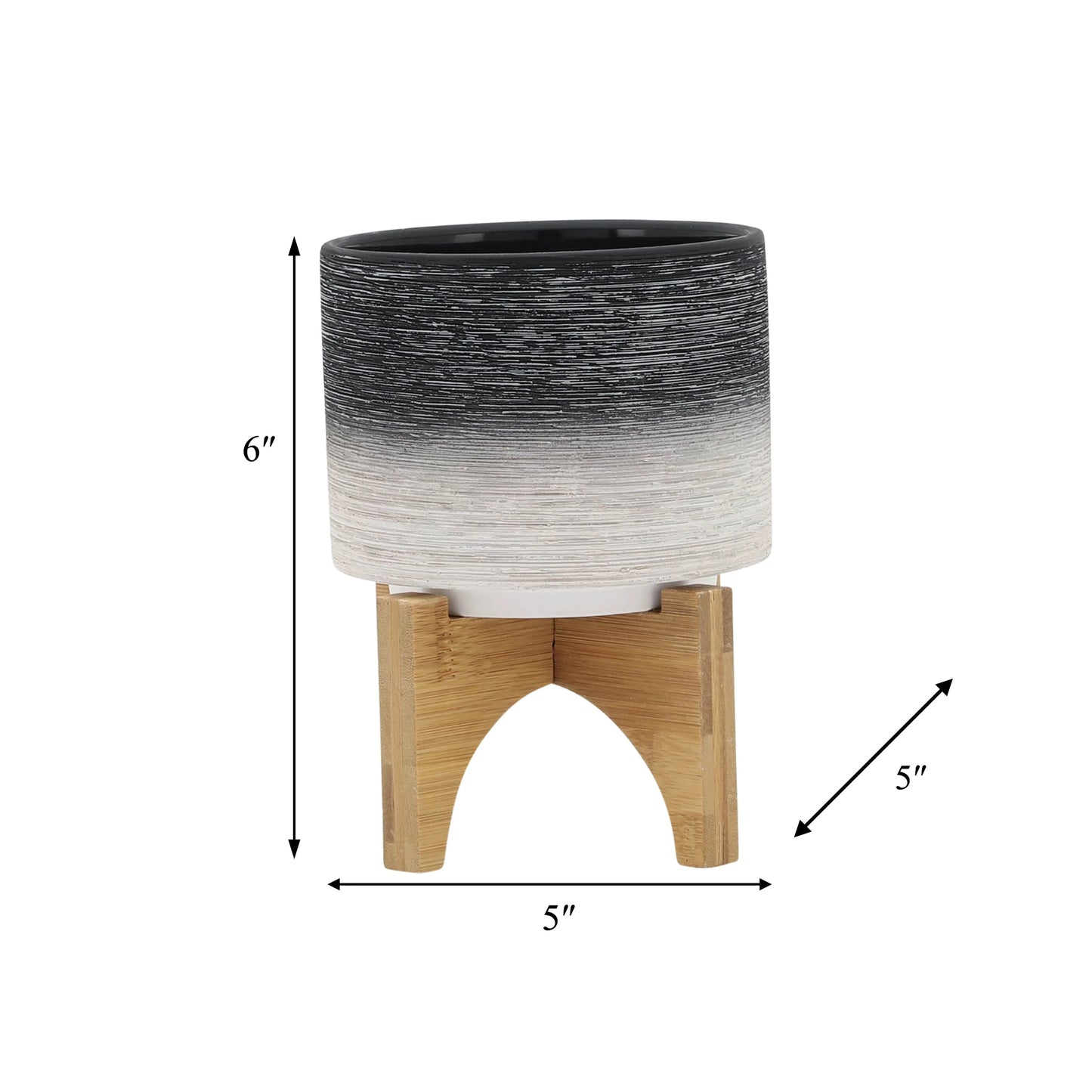 Sagebrook Home Modern Neutral Two Toned Ceramic Planter with Solid Rubberwood Stand