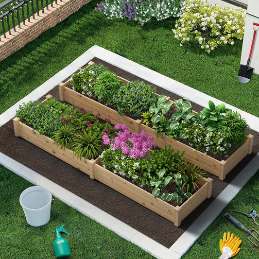 SUNCROWN 8 FT Wooden Raised Garden Bed Outdoor Elevated Flower Planter Box