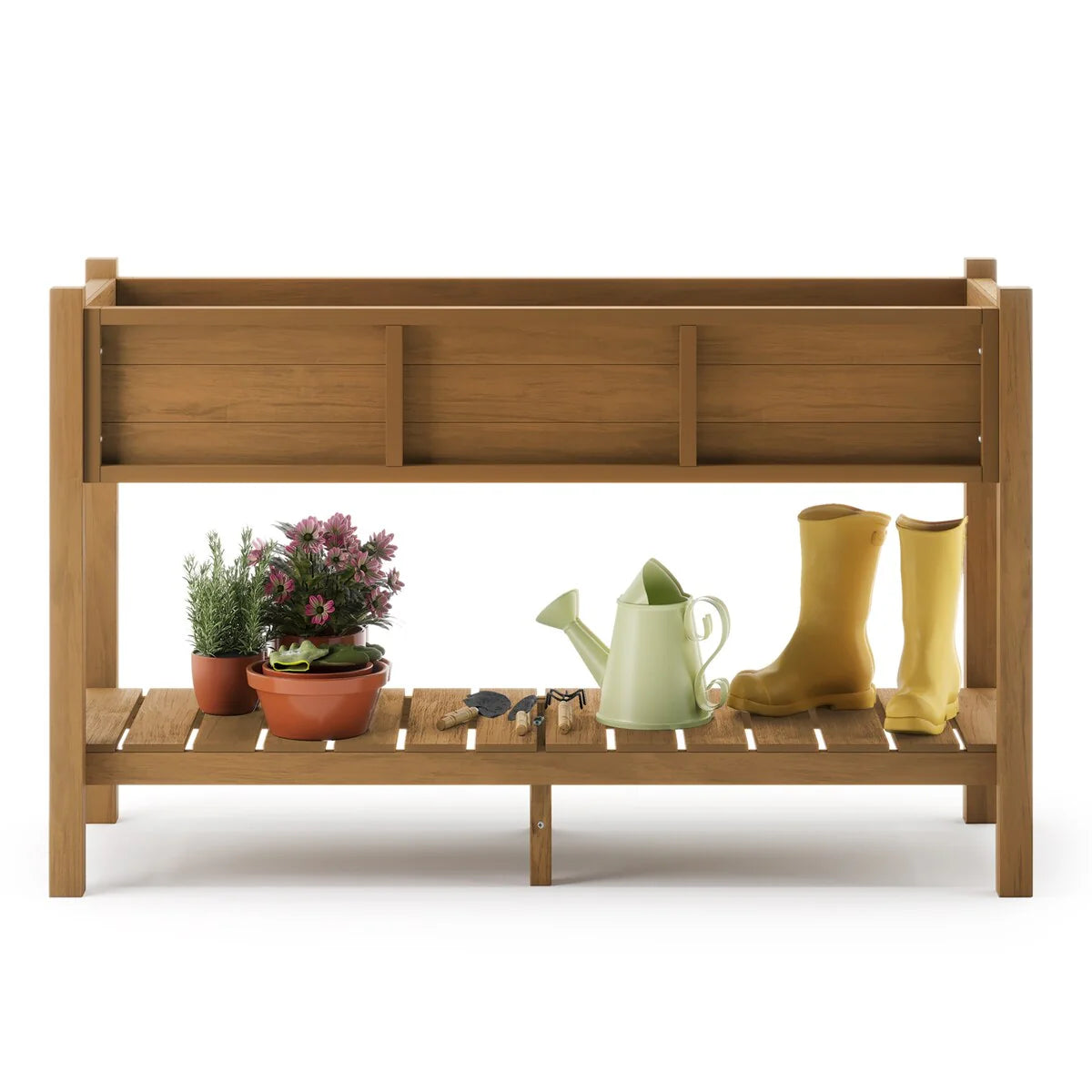 LUE BONA Patio Plastic Raised Elevated Garden Bed HDPS Planter Box Stand with Storage Shelf and Legs