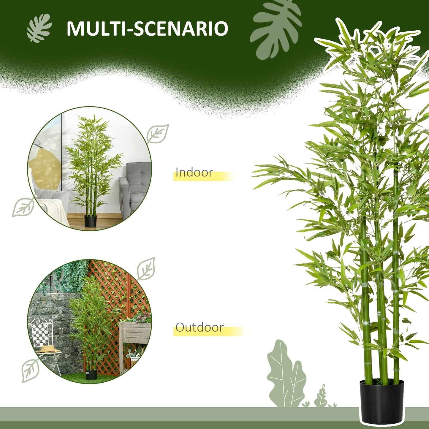 HOMCOM 5FT Artificial Bamboo Tree Faux Decorative Plant in Nursery Pot for Indoor Outdoor Décor - 6.75" x 6.75" x 59"