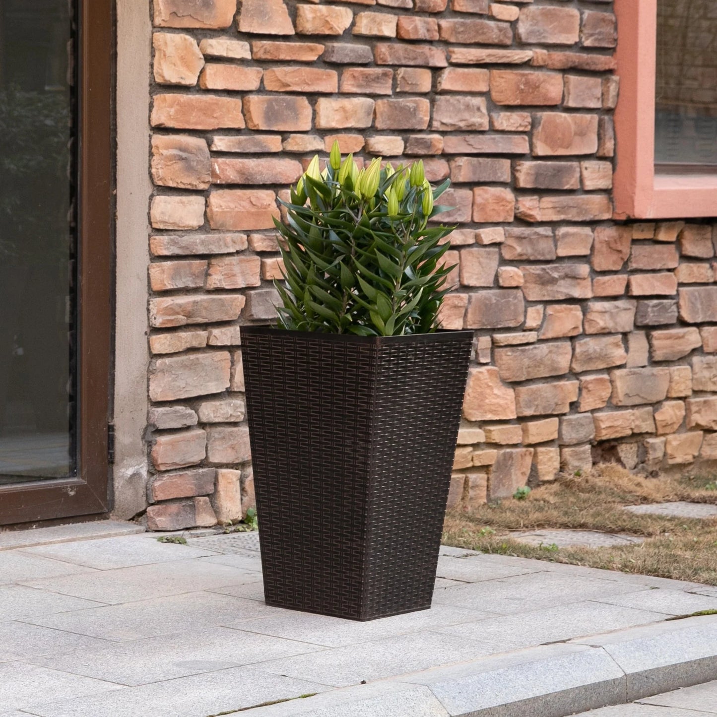 Outsunny Set of 3 Tall Planters, Outdoor & Indoor Flower Pot Set for Front Door, Entryway, Patio and Deck