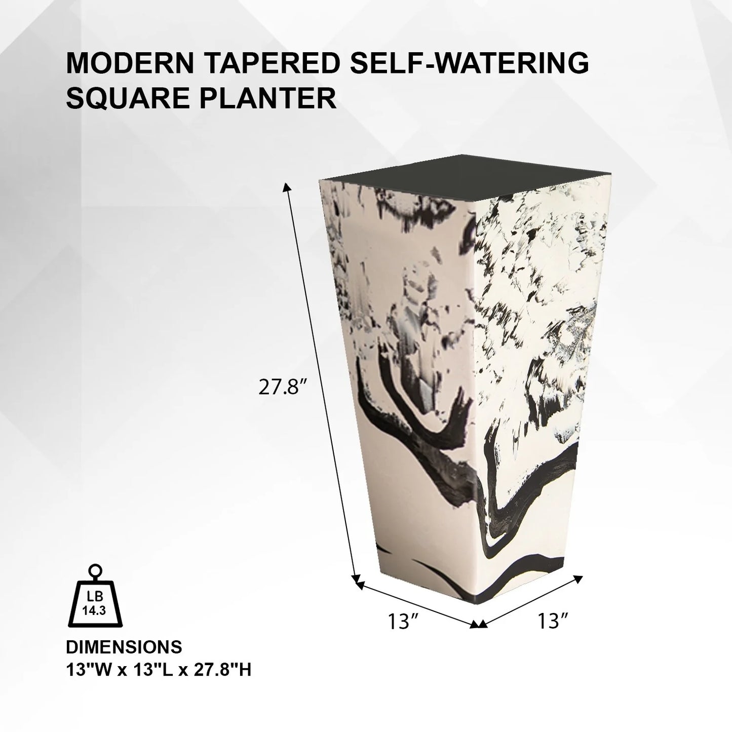 XBrand Modern 28-Inch Tall Square Modern Tapered Indoor & Outdoor Planter