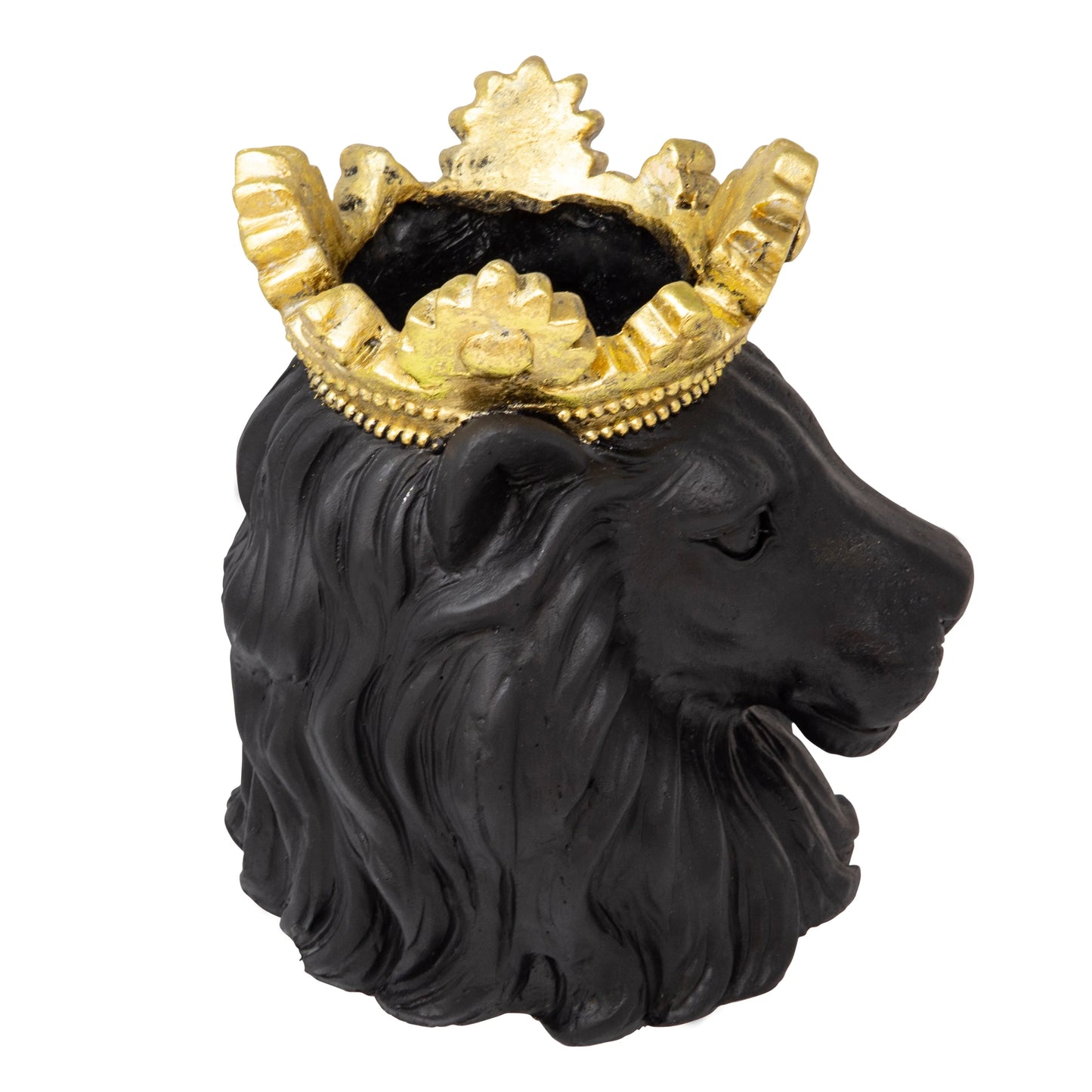 Sagebrook Home Black Resin 9" Lion with Crown Planter - 9.0" x 7.0" x 9.0"