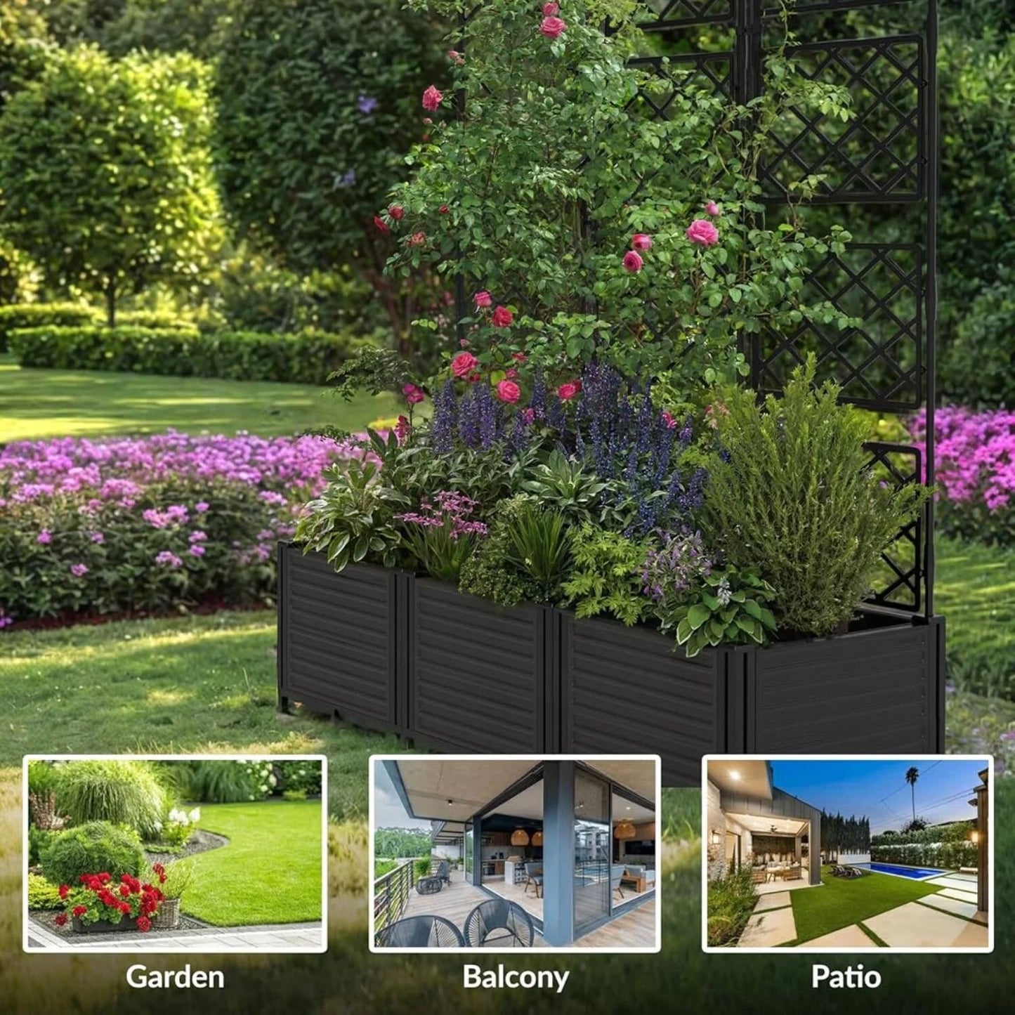 Plant Box, Raised Garden Bed with Trellis for Backyard Patio