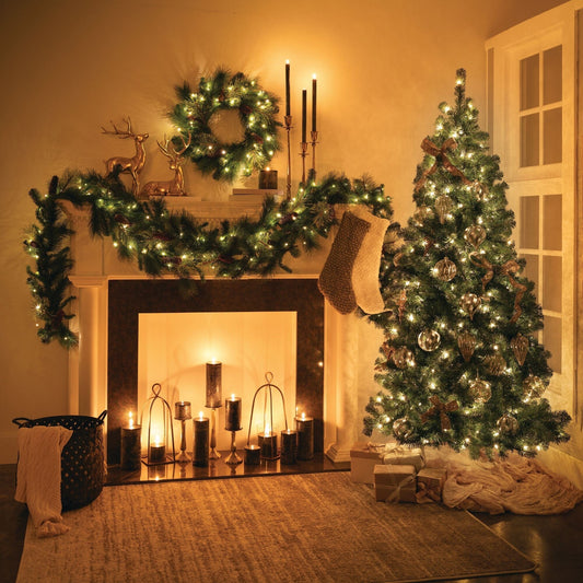 Sullivans Artificial 24" LED Mixed Pine Christmas Wreath with Pinecones, Green, Indoor Christmas Decor