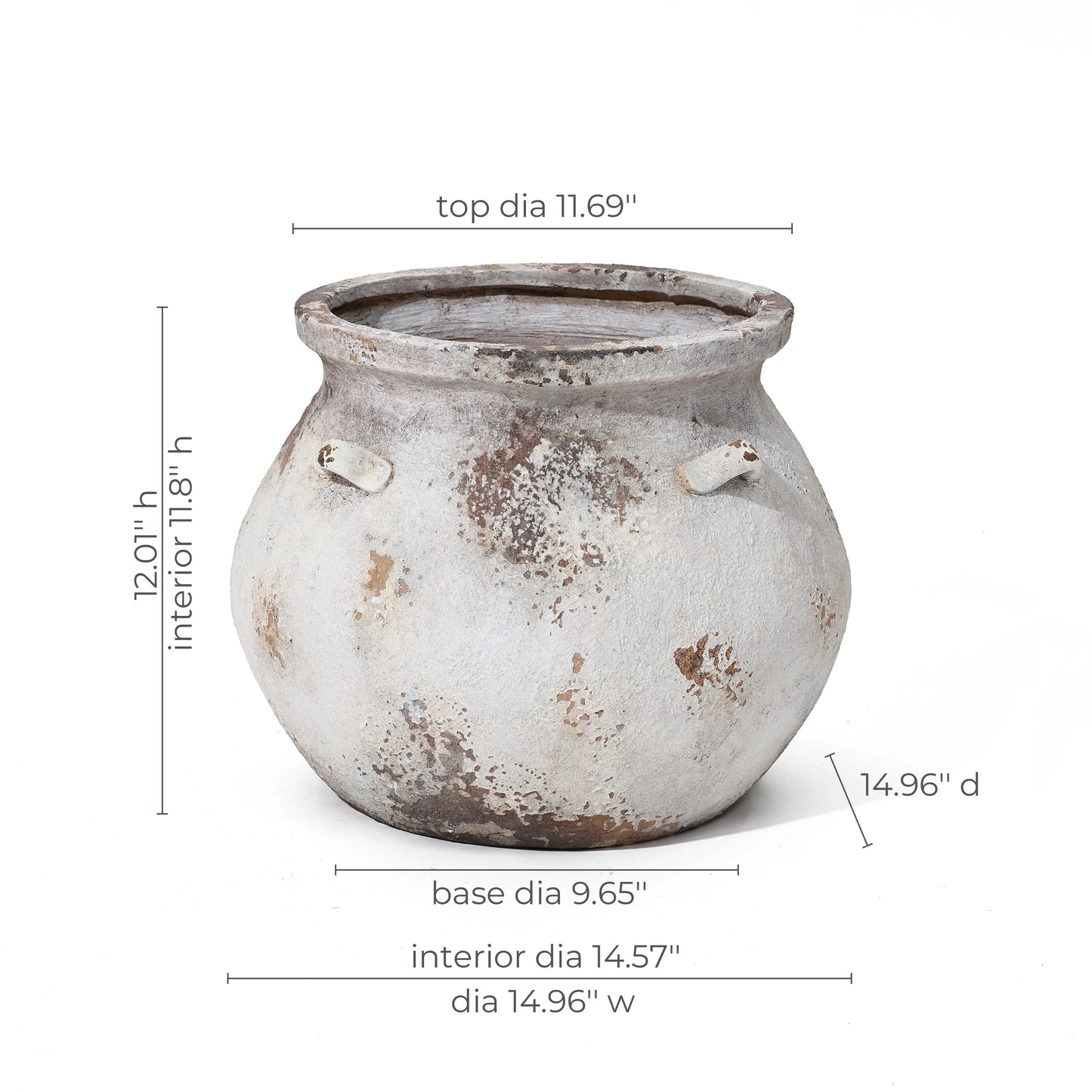 Off White Rustic Cauldron MgO Planter Pot - 14.96" H x 11.81" Diameter