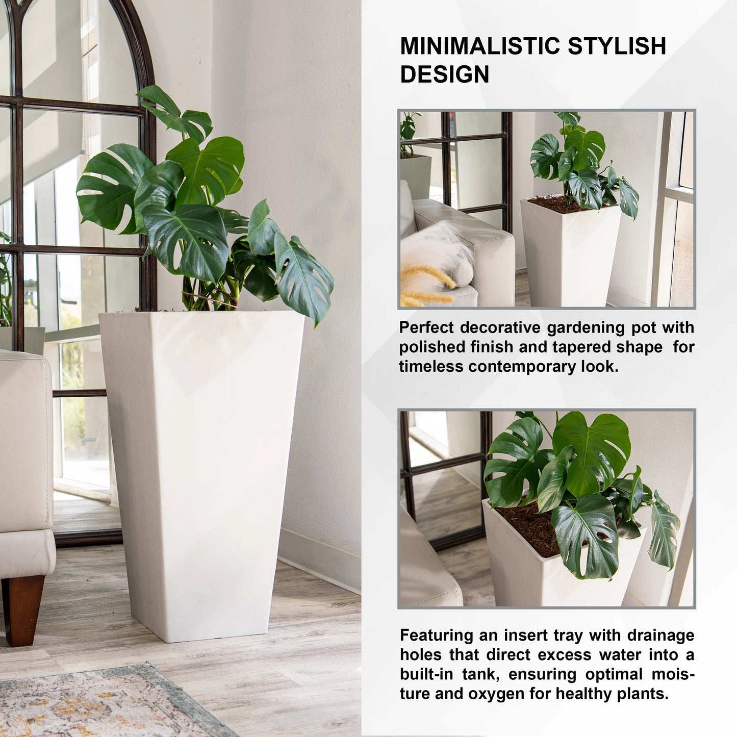 XBrand Modern Square Tapered Planter – 28" or 30" Tall, Indoor & Outdoor Use