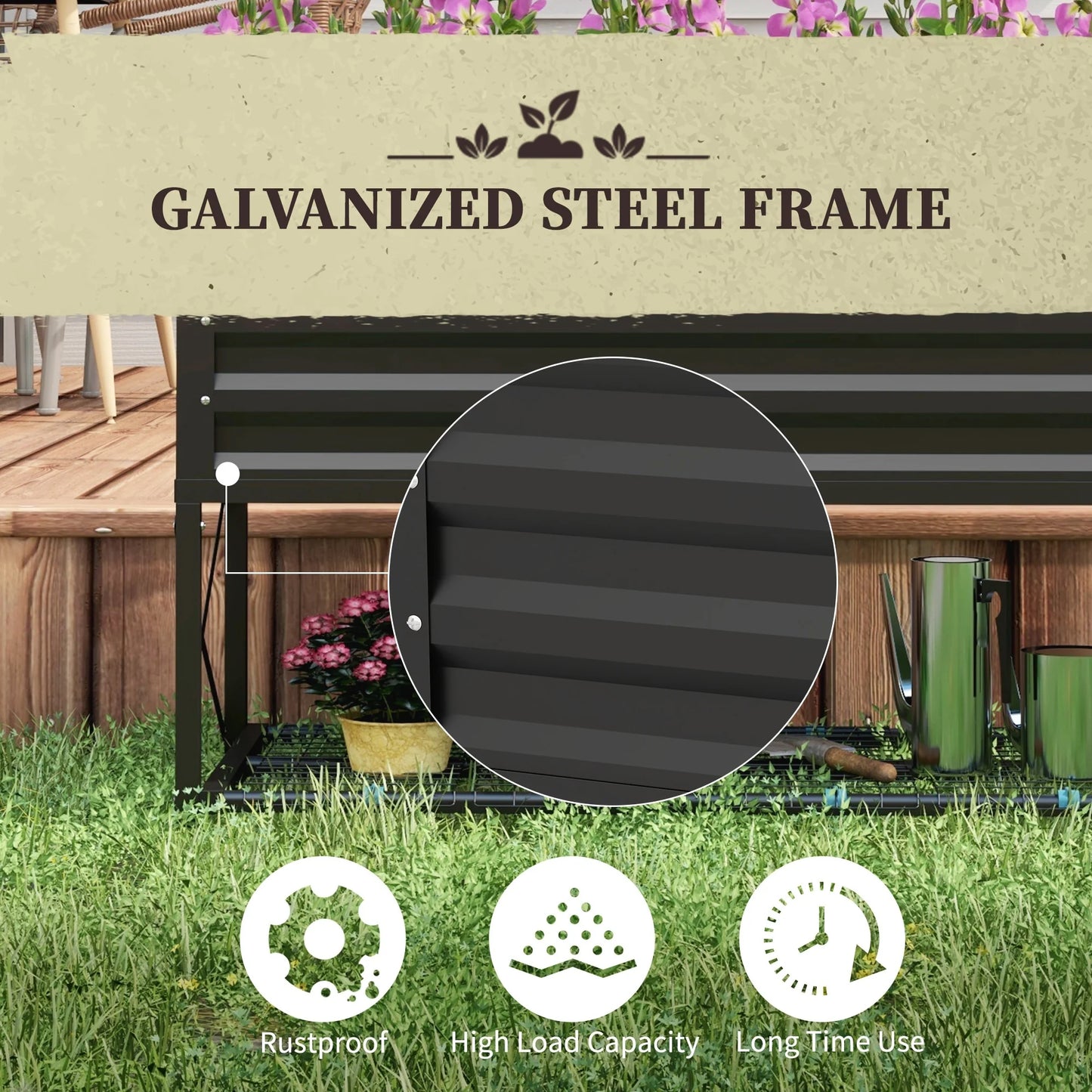 Outsunny Raised Garden Bed with Galvanized Steel Frame, Storage Shelf and Bed Liner, Elevated Planter Box