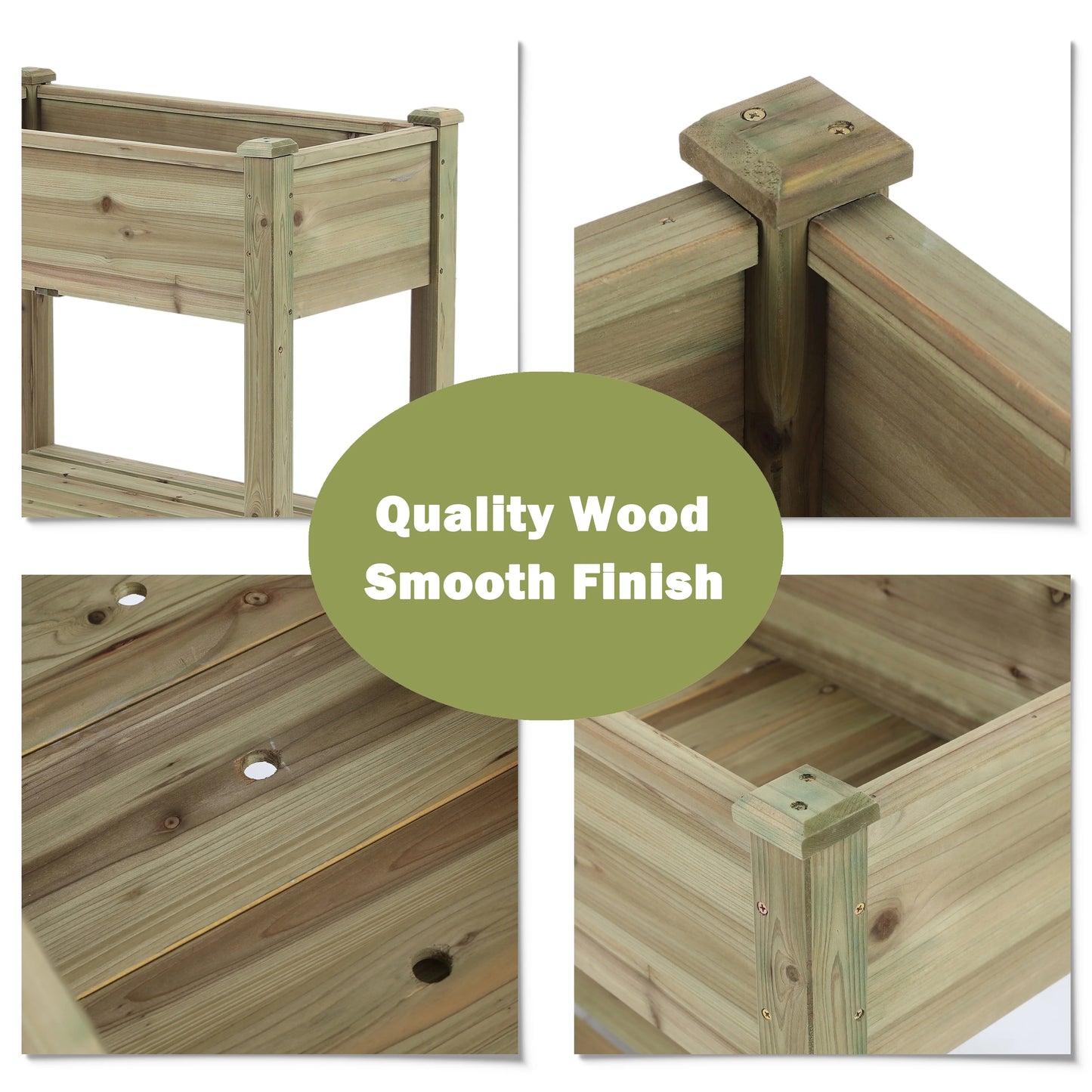 29.9" H Natural Wood Rectangular Raised Garden Planter with Shelf