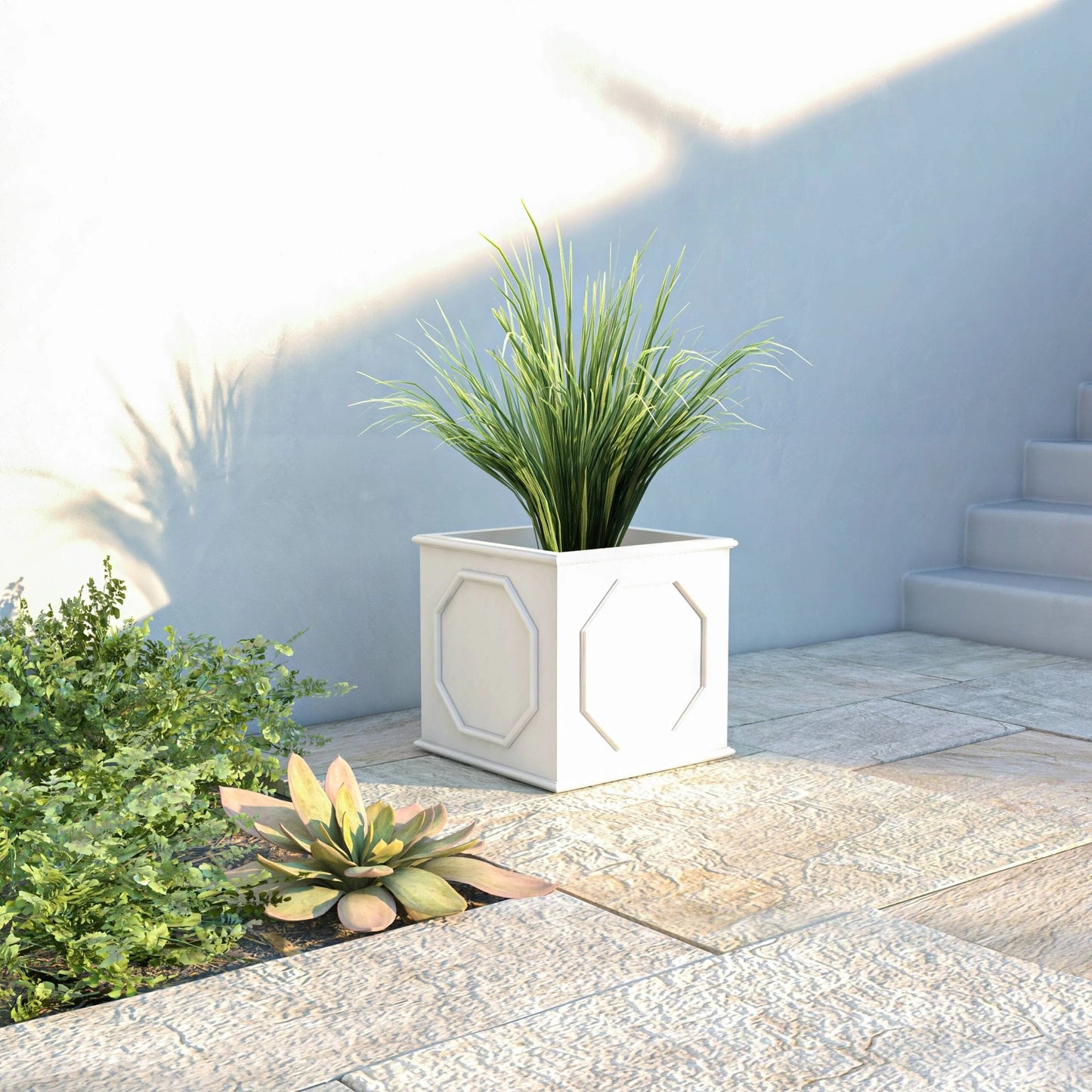 Sprout Modern Fiberstone and MgO Clay Square Planter Pot with Drainage for Home Garden Yard Patio Porch Office Decor