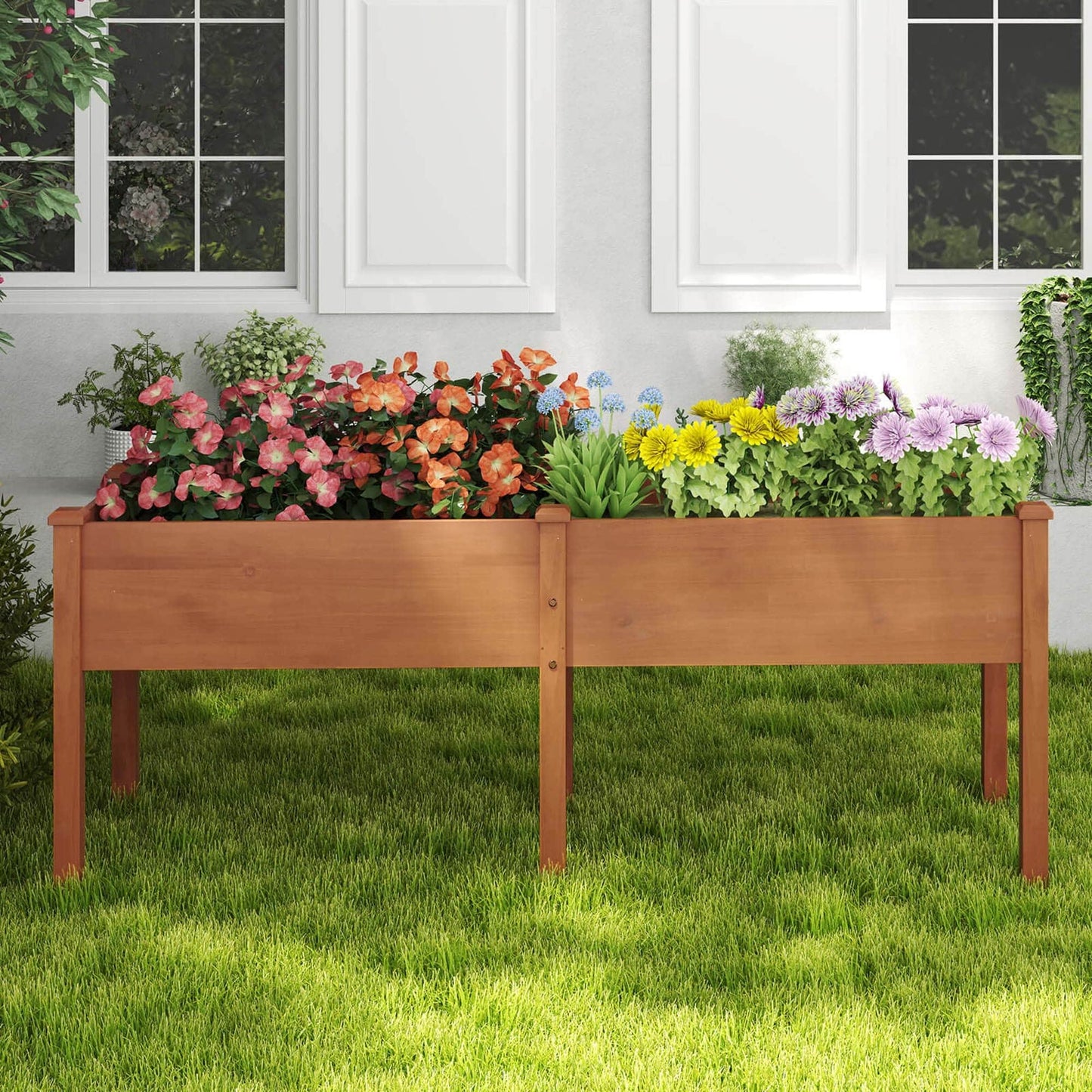 Costway Raised Garden Bed Elevated Fir Wood Planter Box with 2 Large - See Details