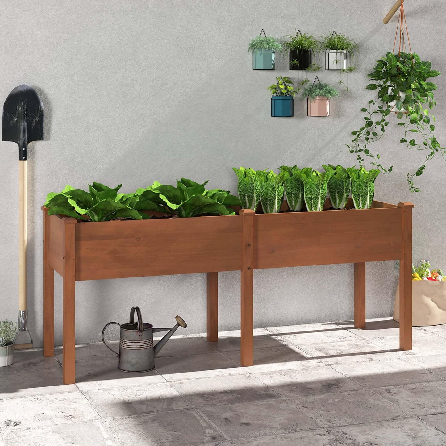Costway Raised Garden Bed Elevated Fir Wood Planter Box with 2 Large - See Details