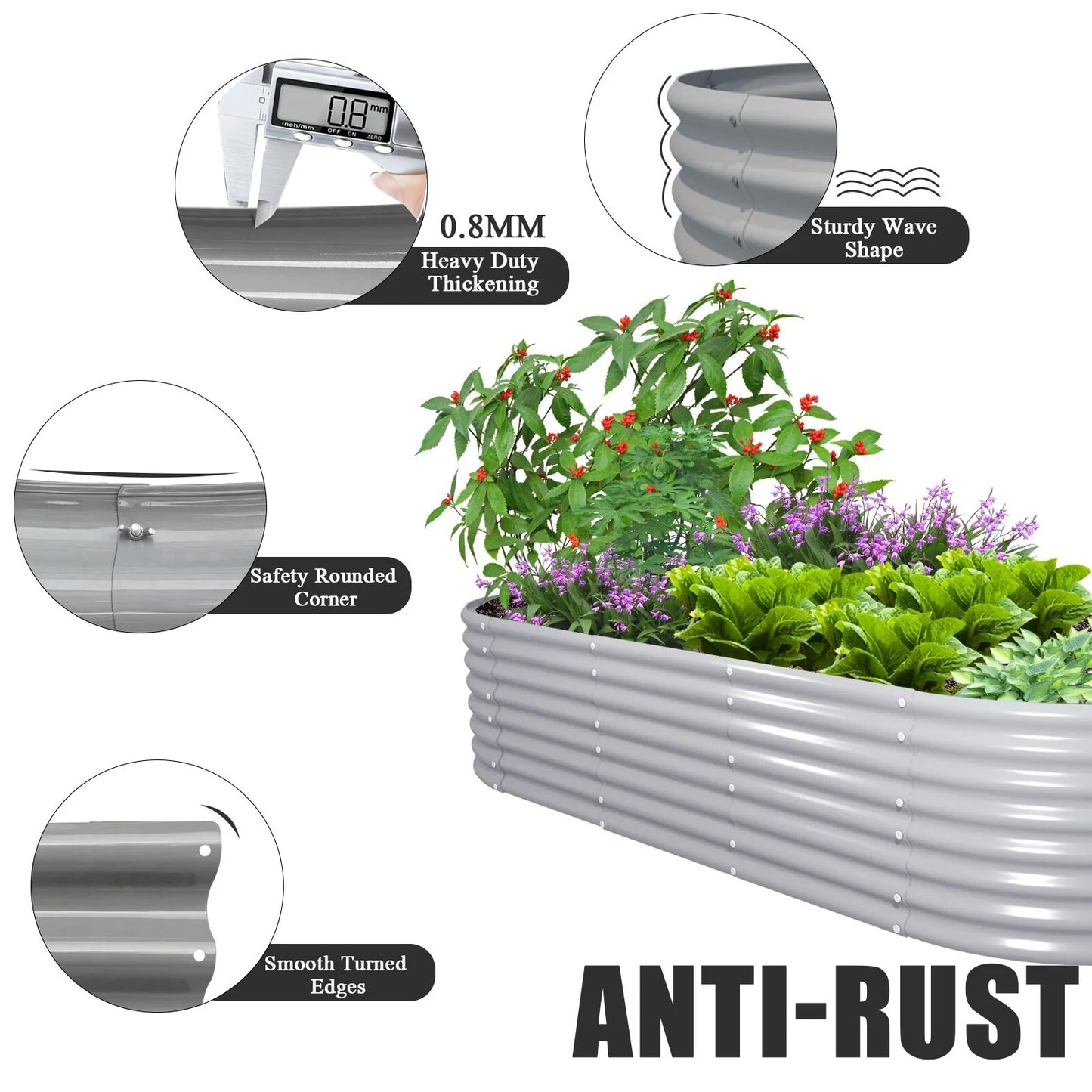 8 ft. x 3 ft. x 2 ft. Metal Oval Galvanized Raised Garden Bed