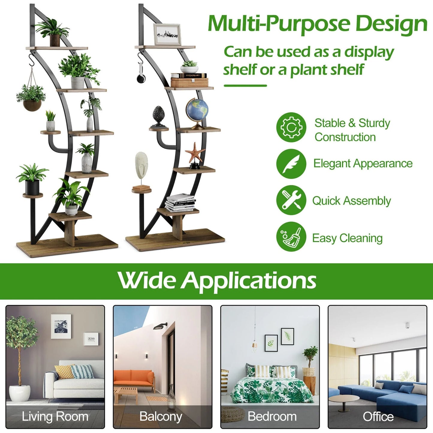 Gymax 6 Tier 9 Potted Metal Plant Stand Rack Curved Stand Holder