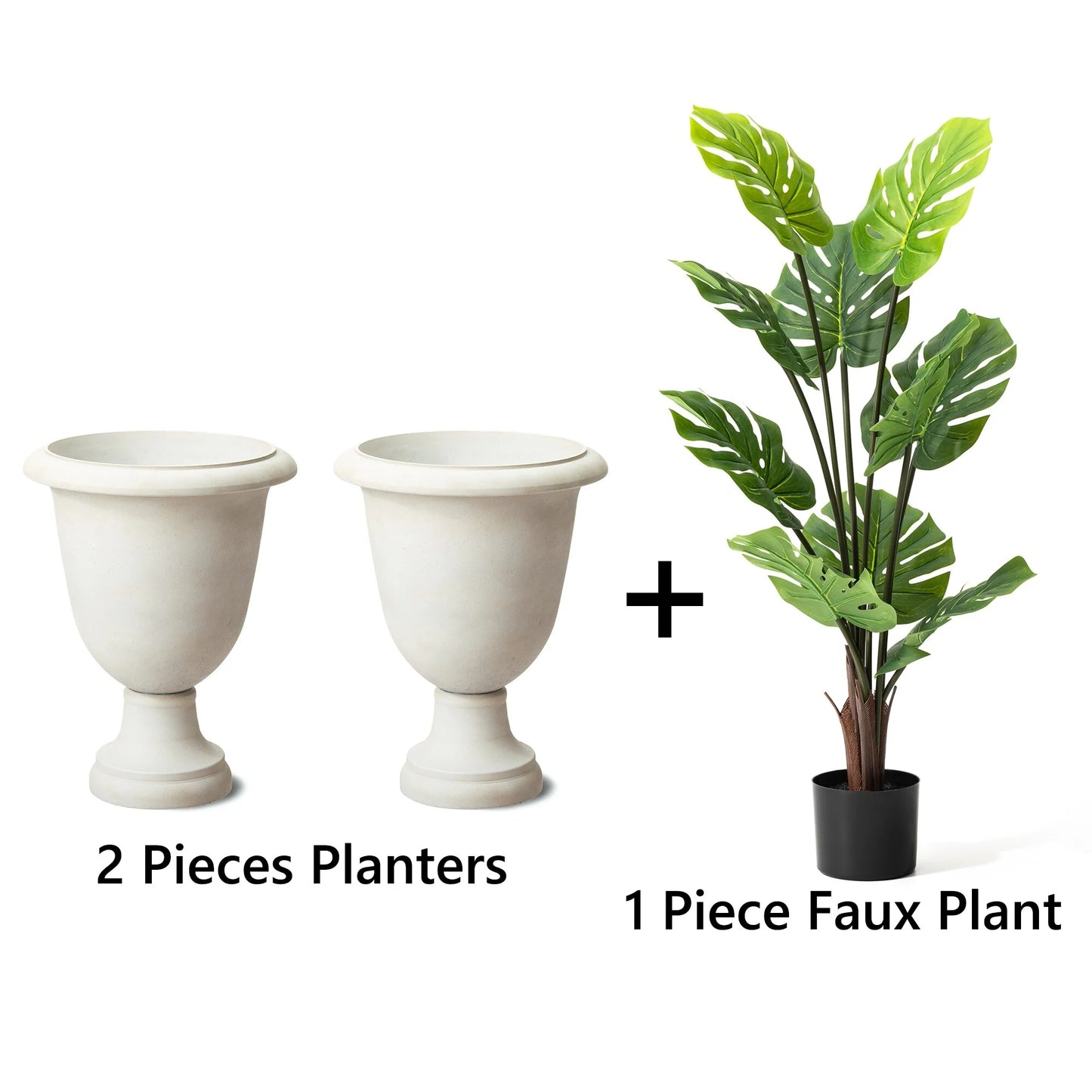 Glitzhome Modern Oversized Eco-Friendly PE Faux Terrazzo Urn Planter Porch Flowerpot (Set of 2/Set of 3)