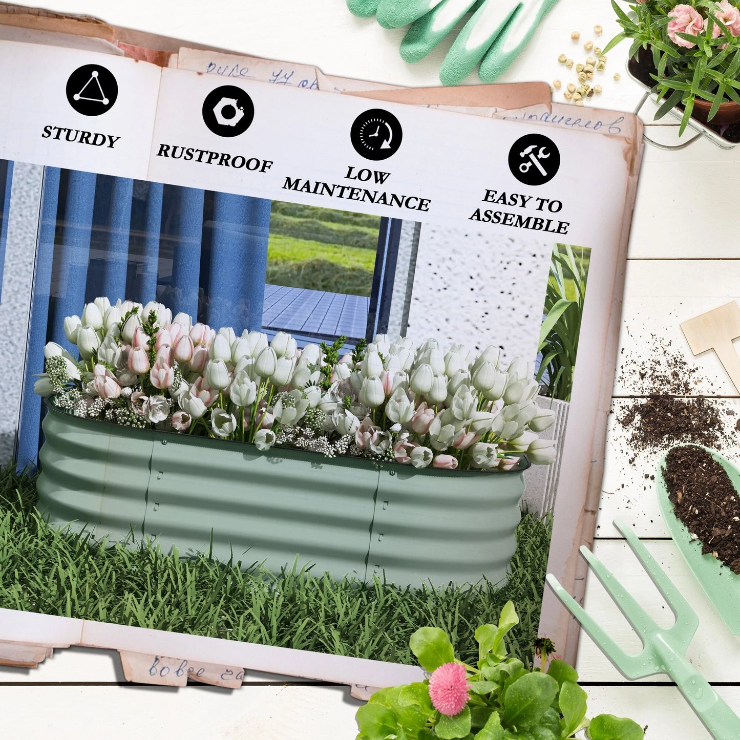 Outsunny 3.4' x 2' x 1' Galvanized Raised Garden Bed Kit, Outdoor Metal Elevated Planter Box with Safety Edging