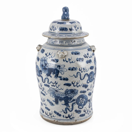 Vintage Temple Jar Lion Motif - Small