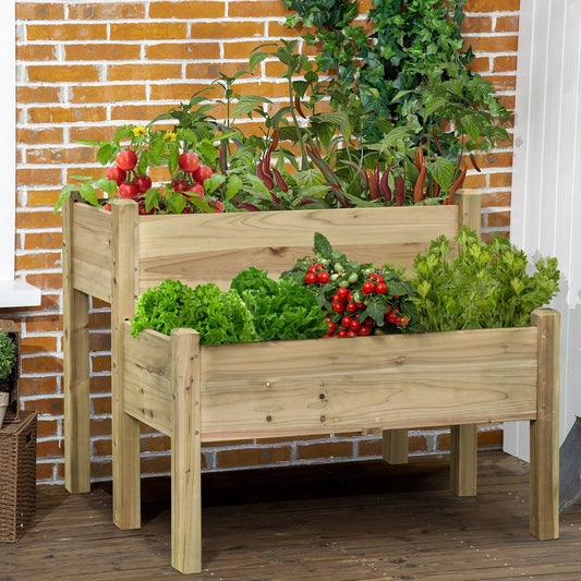 Brown Natural Wood 2-tier Raised Garden Bed Planter
