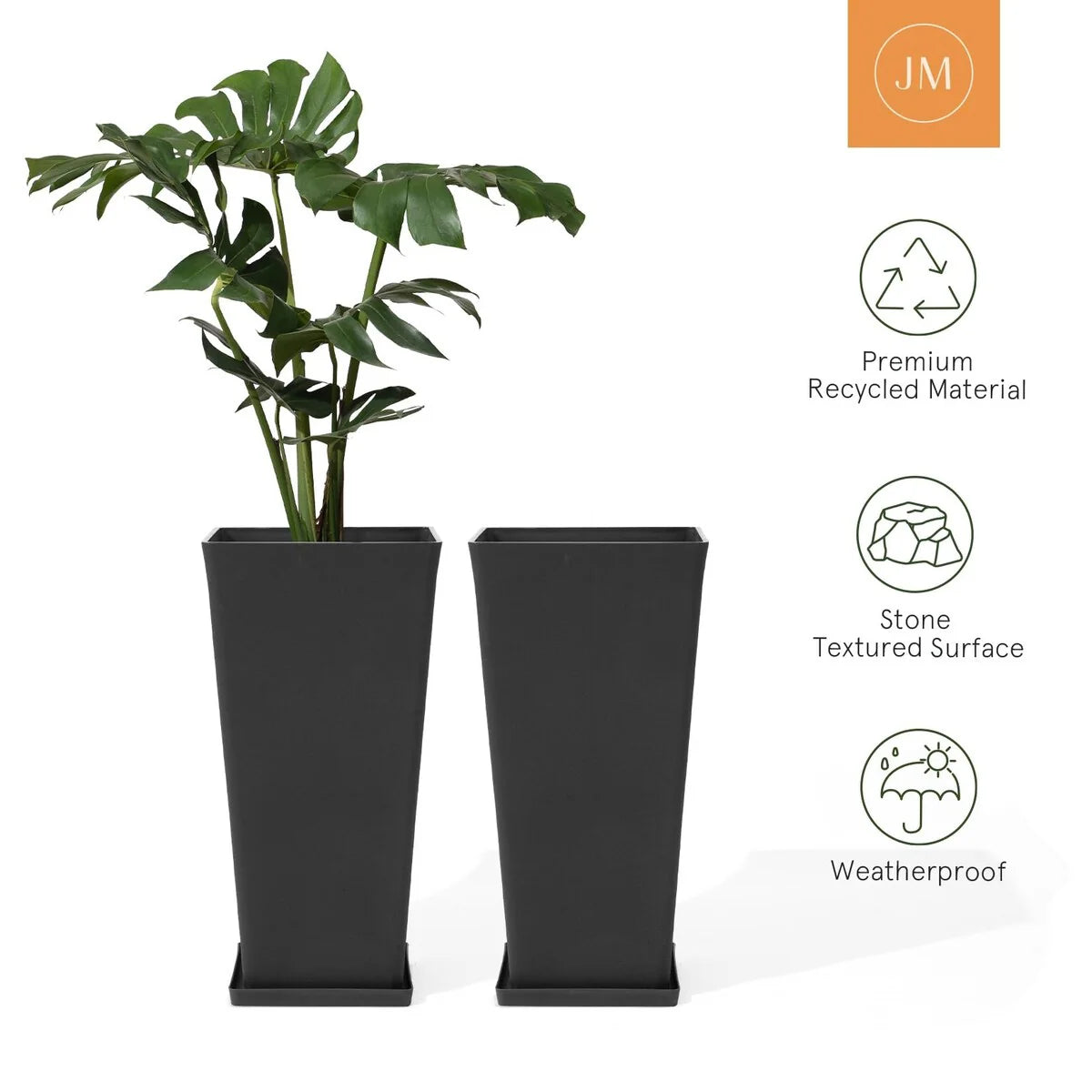 30 inch Tall Planters Set of 2, Indoor/Outdoor Rectanglar Large Planters,V Shaped Taper Planters for Front Door