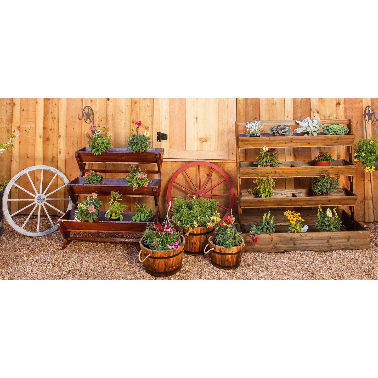 Leigh Country TX 93960 Half Barrel Bucket Wood 3Pc Planter Set