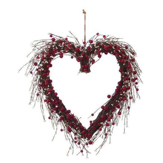 Transpac Wood Red Valentines Day Faux Berry and Twig Heart Wreath