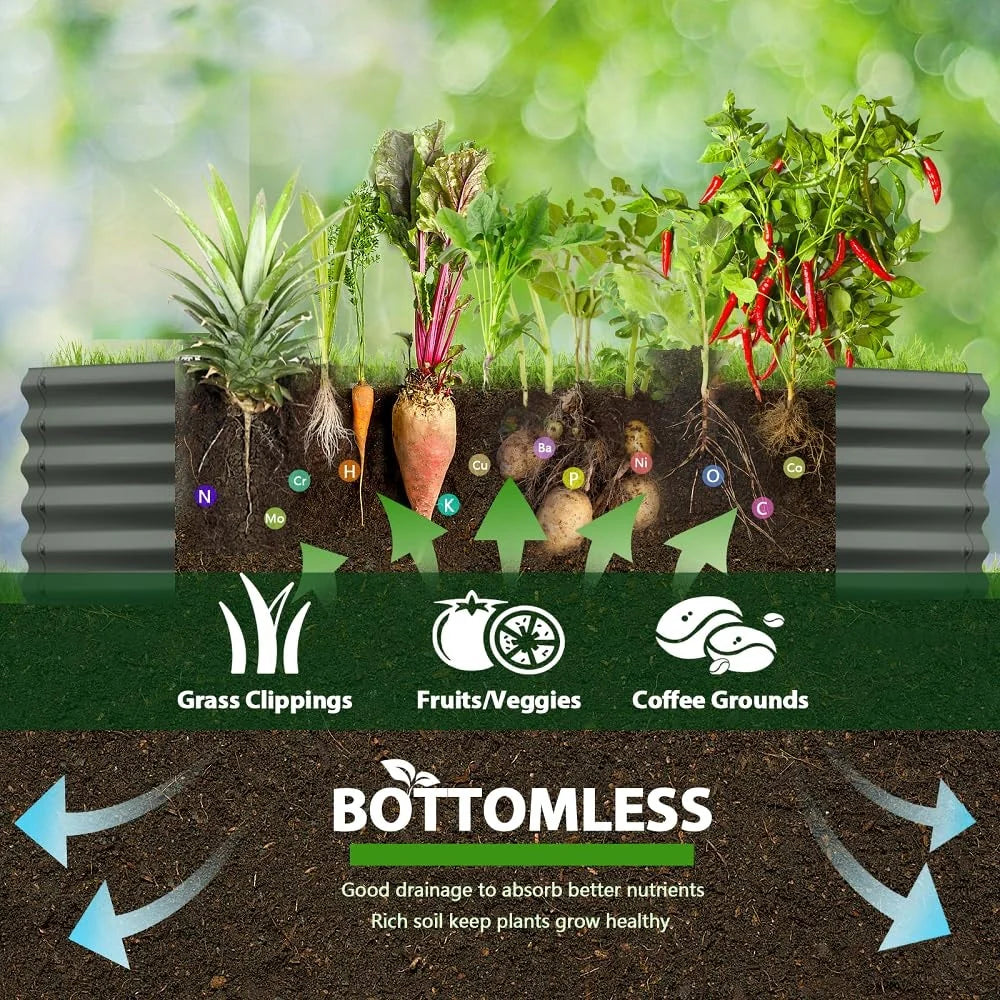 Outdoor 12 ft. x 3 ft. x 1.5 ft. Oval Extra Large Metal Anti-Rust Raised Garden Bed in Gray For Vegetables and Flowers