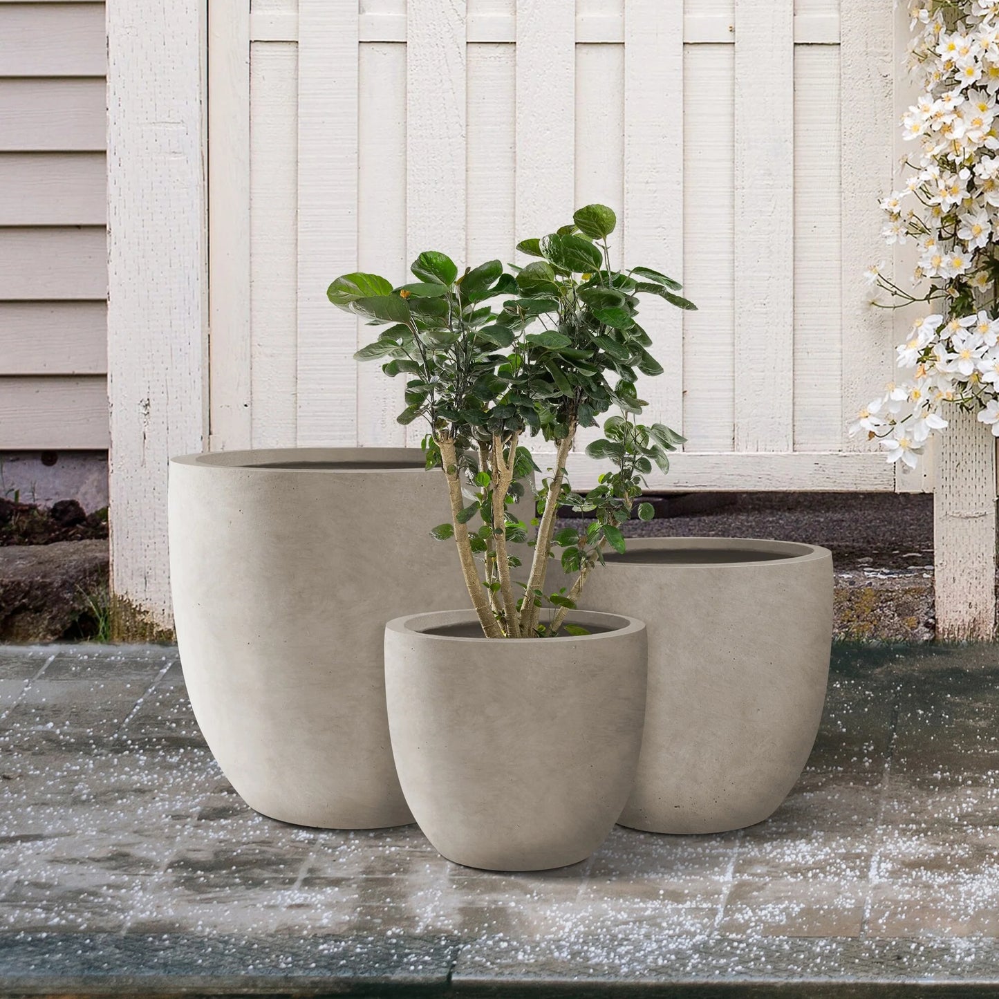 Kante 20", 16.5", 13.3"W Weathered Finish Round Concrete Planters (Set of 3), Outdoor/Indoor Decorative Pots w/ Drainage Hole