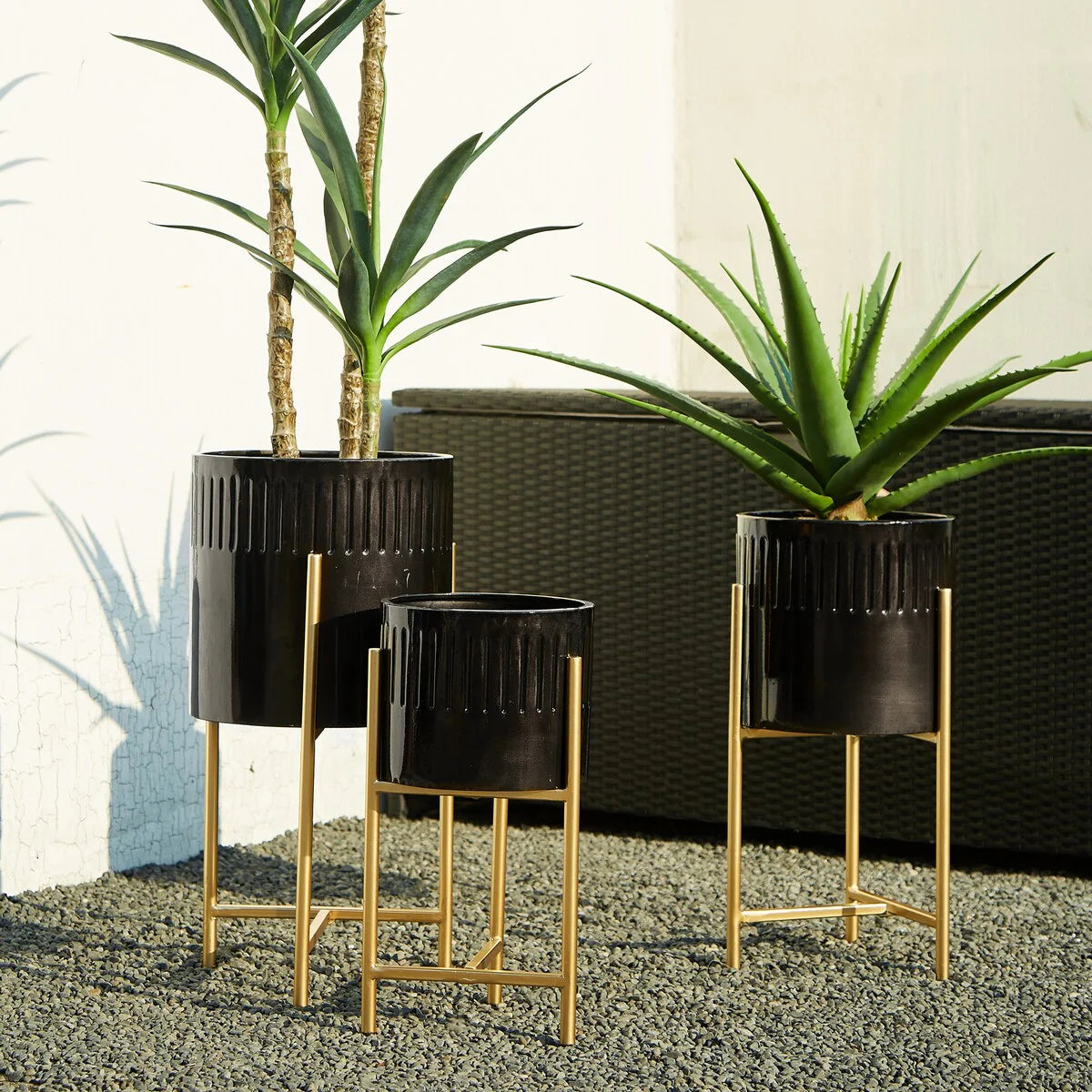 Glitzhome Set of 3 Modern Metal Cachepot Planters with Stands Plant Flower Pot Indoor Outdoor