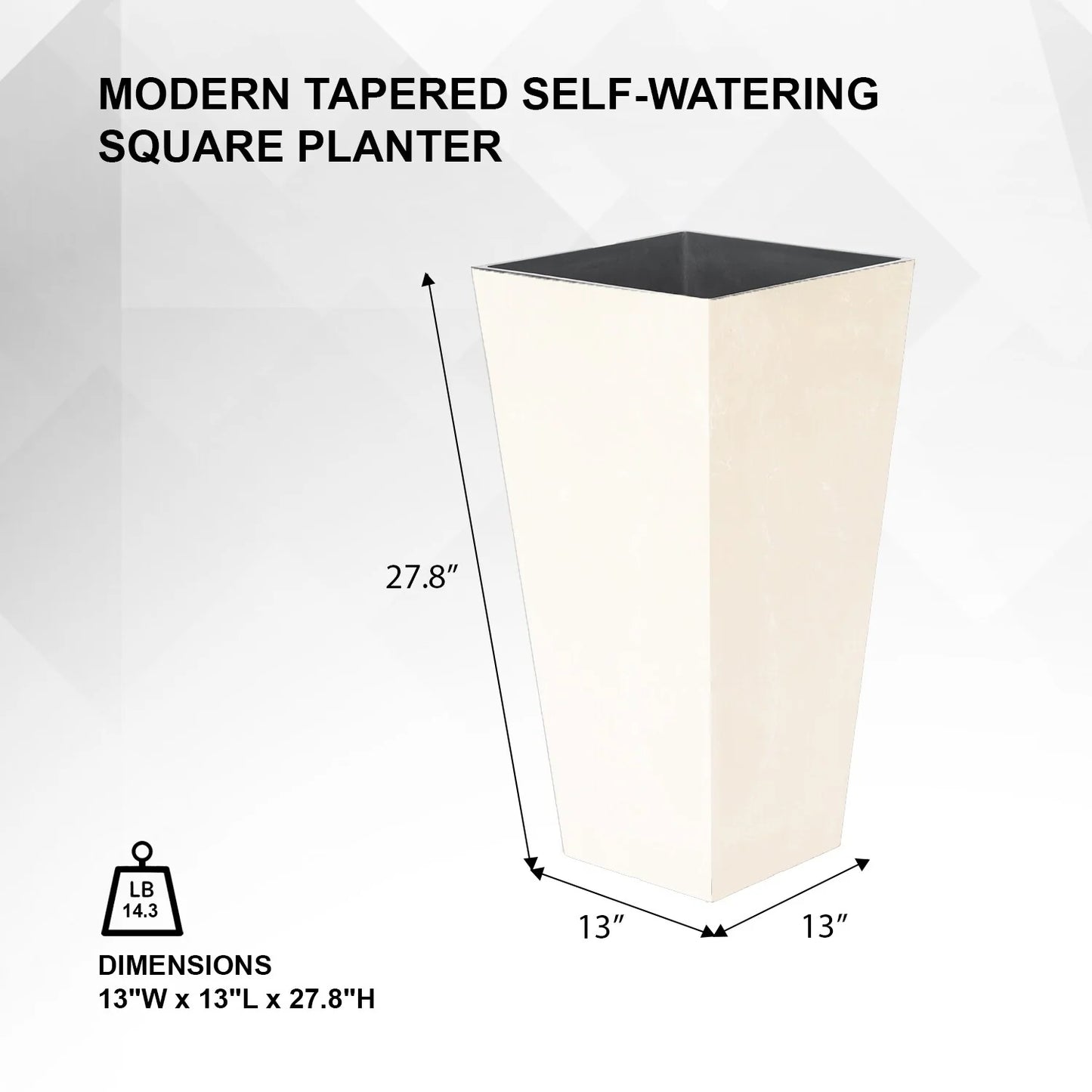 XBrand Modern 28-Inch Tall Square Modern Tapered Indoor & Outdoor Planter