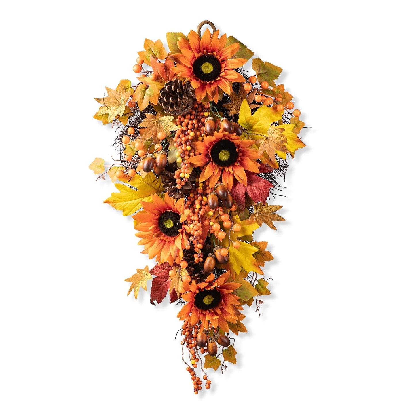 Glitzhome 26"H Fall Sunflower Pumpkin Lotus Leaf Teardrop Swag for Thanksgiving