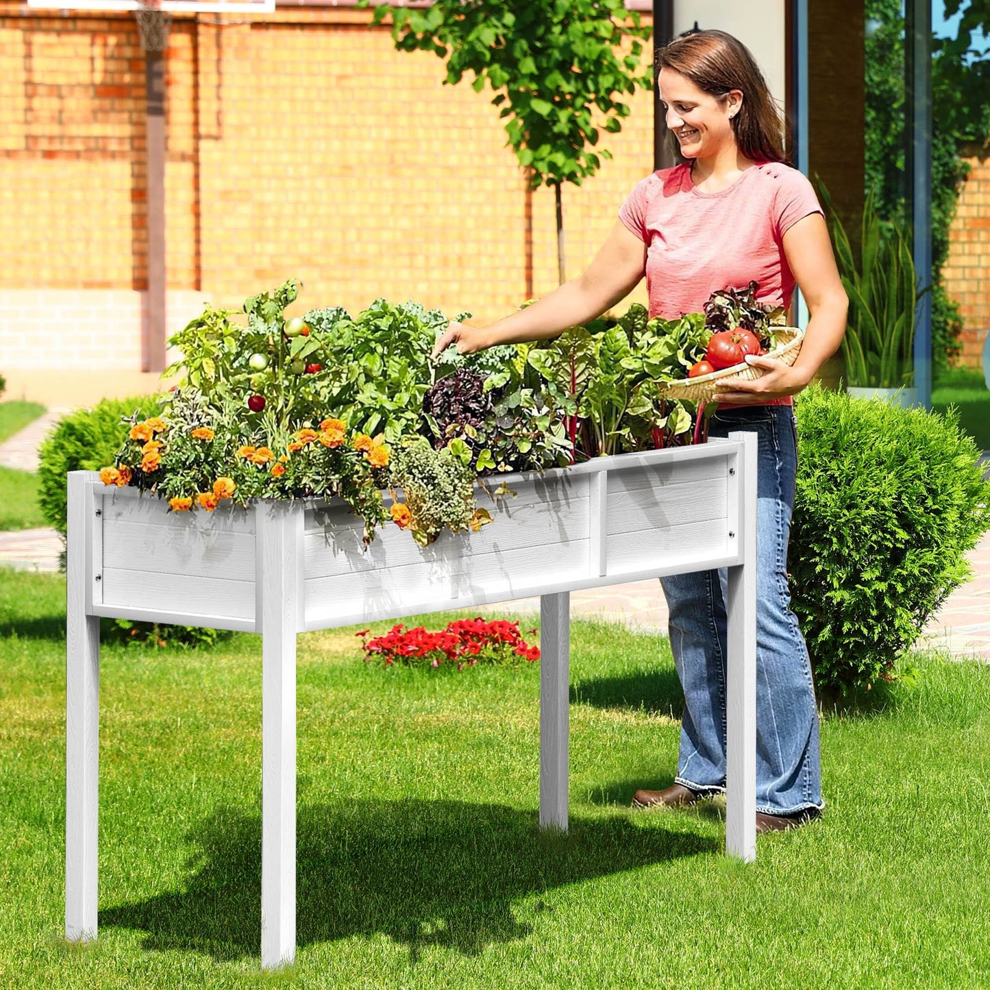 Moasis Poly Wood Raised Garden Bed Planter Box Stand for Backyard Patio Balcony
