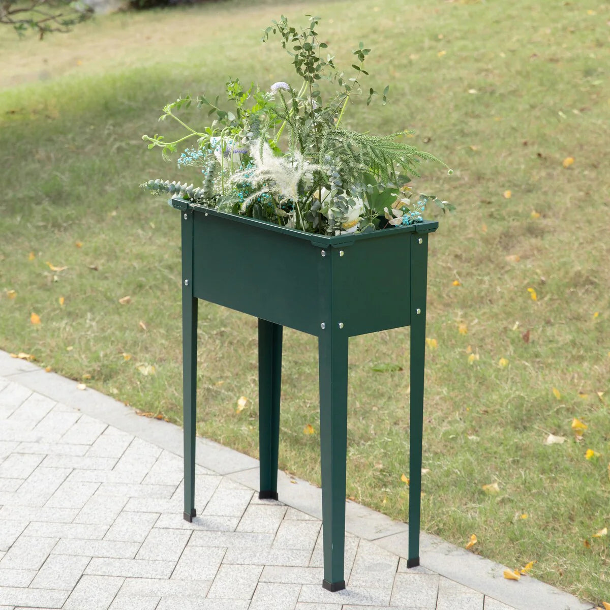 Green Freestanding Raised Garden Bed Rectangular Flower Planter