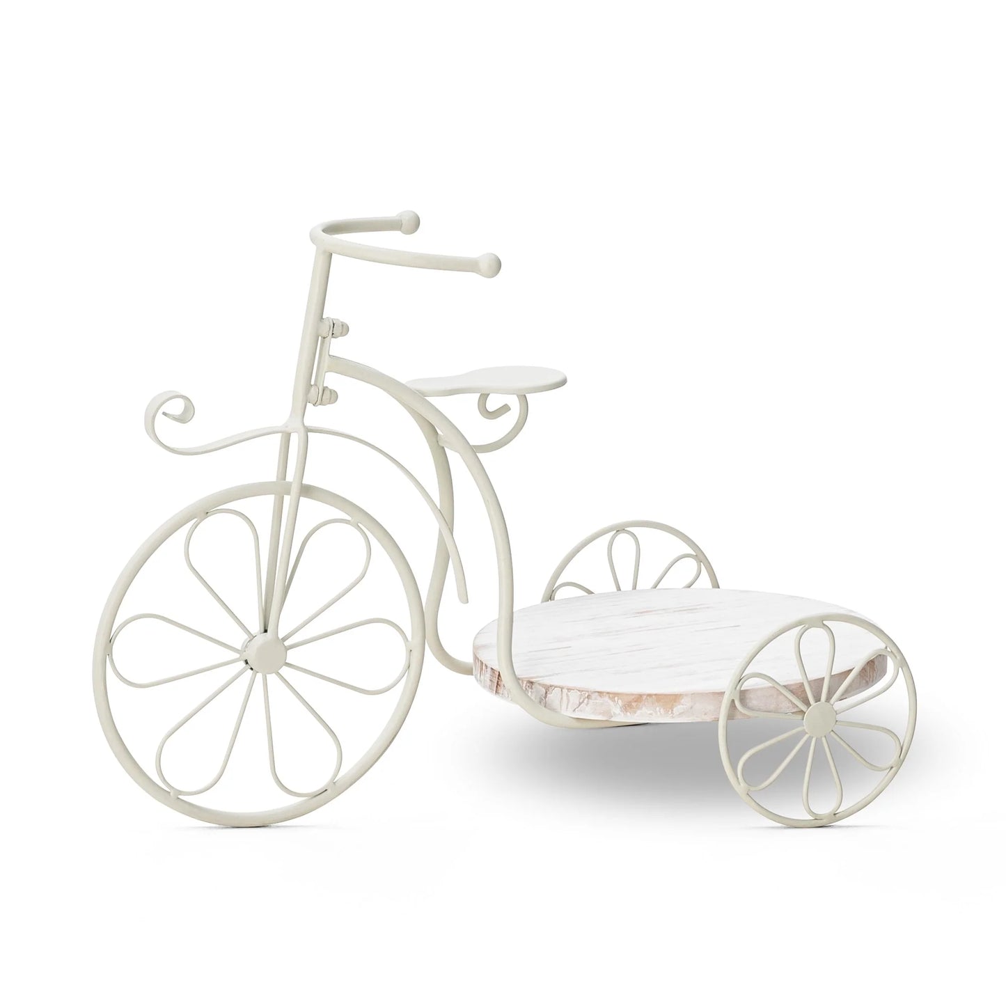 Glitzhome 24"L Spring Metal Tricycle Planter Stands Flower Pot Cart with Wood Trays