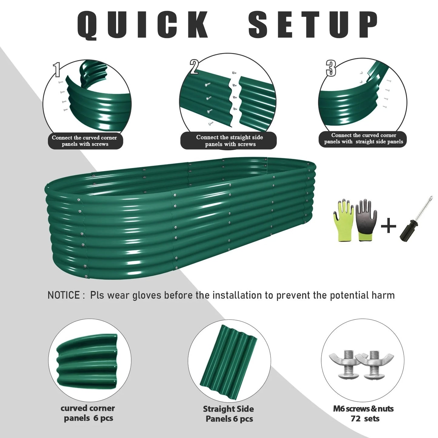 8 ft. x 3 ft. x 2 ft. Metal Oval Galvanized Raised Garden Bed
