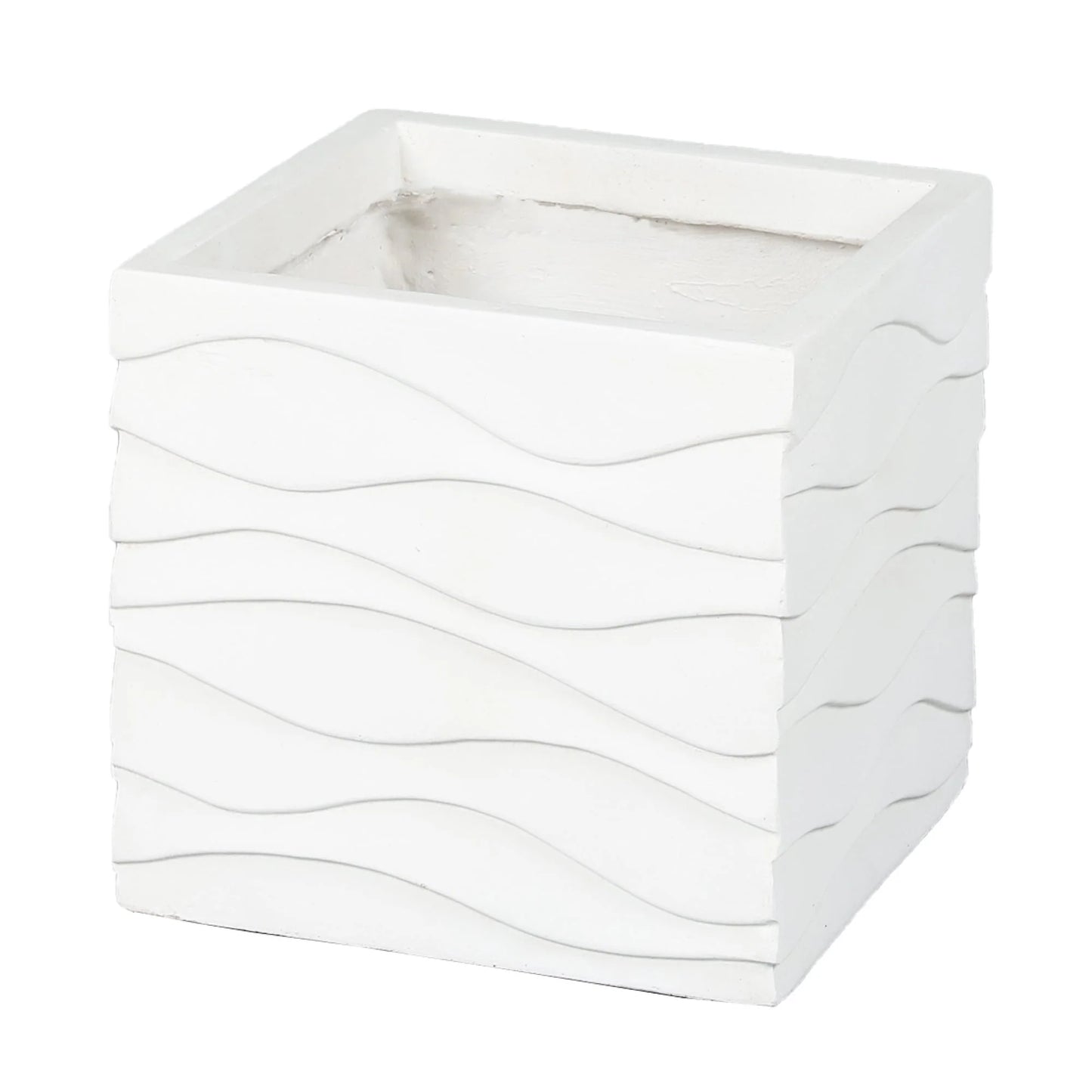 White Waves Square MgO Planter, Indoor & Outdoor - 13.98" H x 14.17" W x 14.17" D