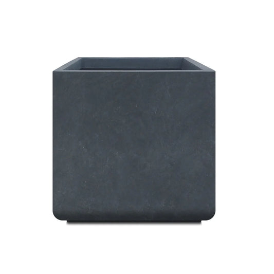 Kante Square Charcoal Finish Lightweight Concrete & Weather Resistant Fiberglass Modern Planter with Drainage Hole