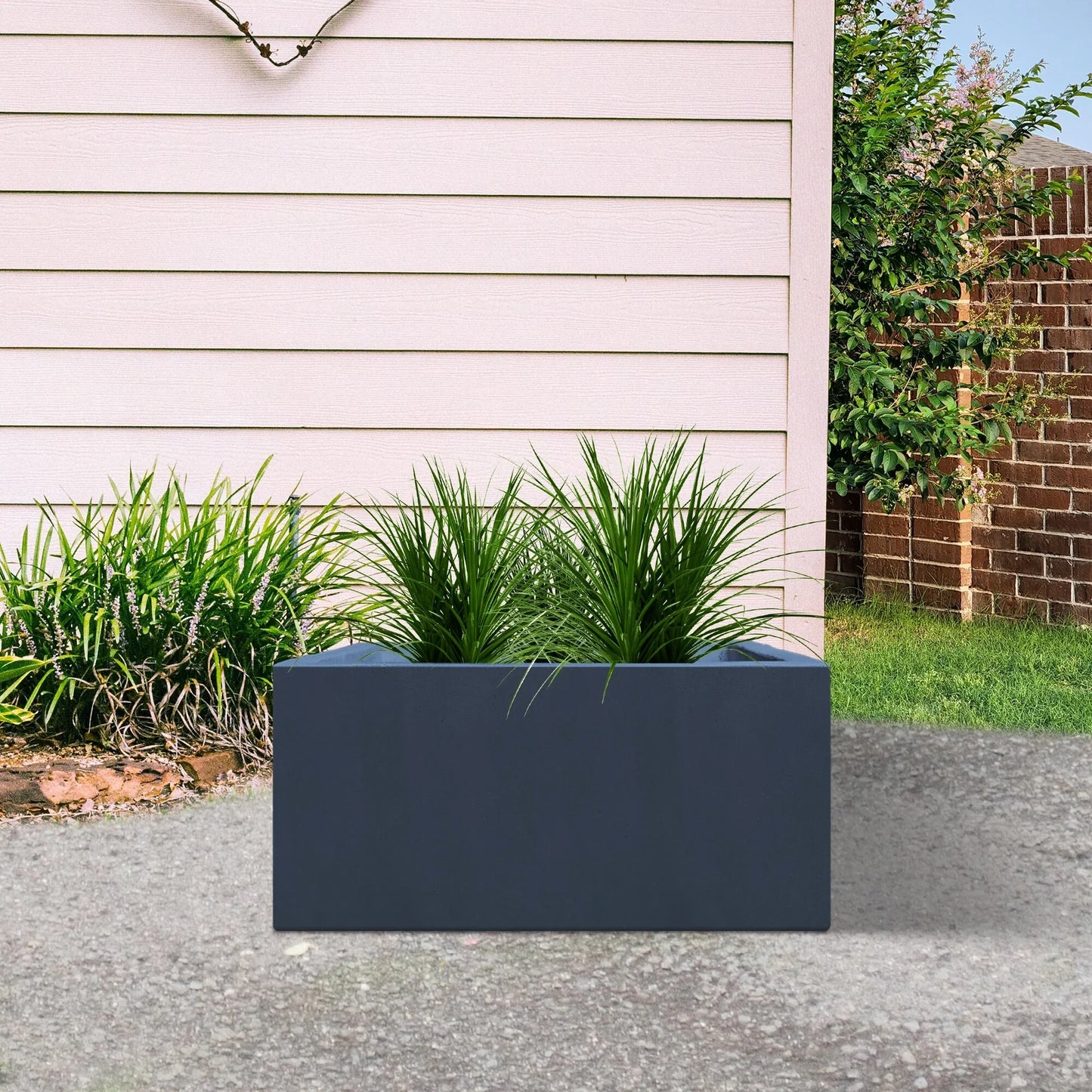 Durx-litecrete Lightweight Concrete Modern Long Granite Color Low Planter-Large - 31.1'x14.6'x14.8'