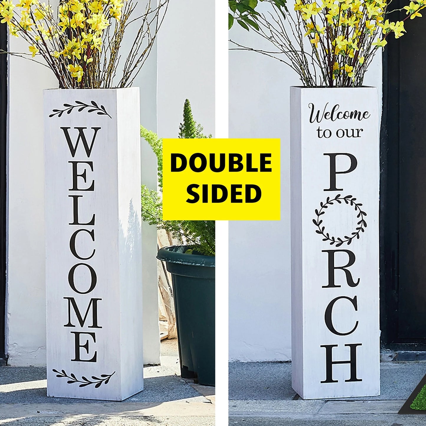 Glitzhome 30"H Rustic Welcome & Home or Welcome & Porch Double Sided Wooden Planter Sign Front Door Decor(2025 Quality-upgraded)