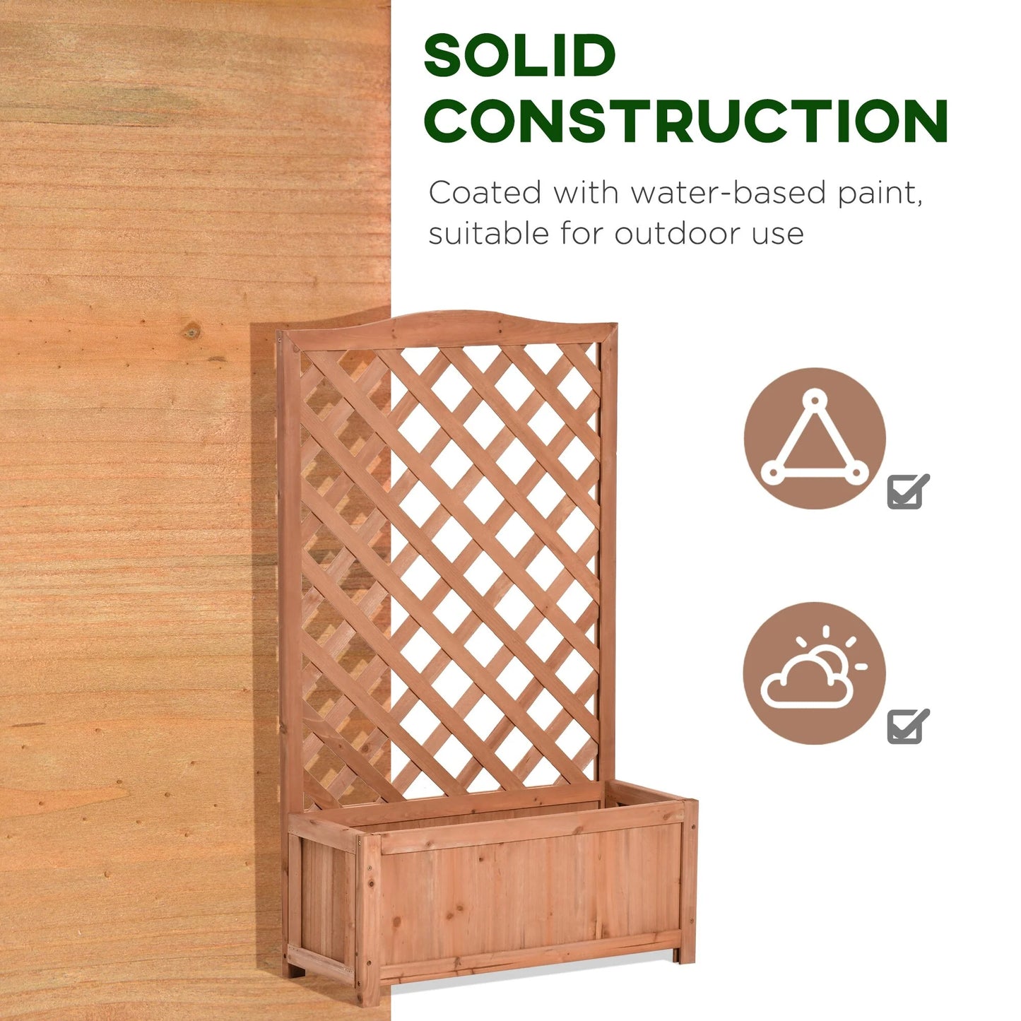 Outsunny 28" x 11" x 46" Raised Garden Bed Wood Planter Box with Trellis for Vine Climbing, to Grow Vegetables, Herbs