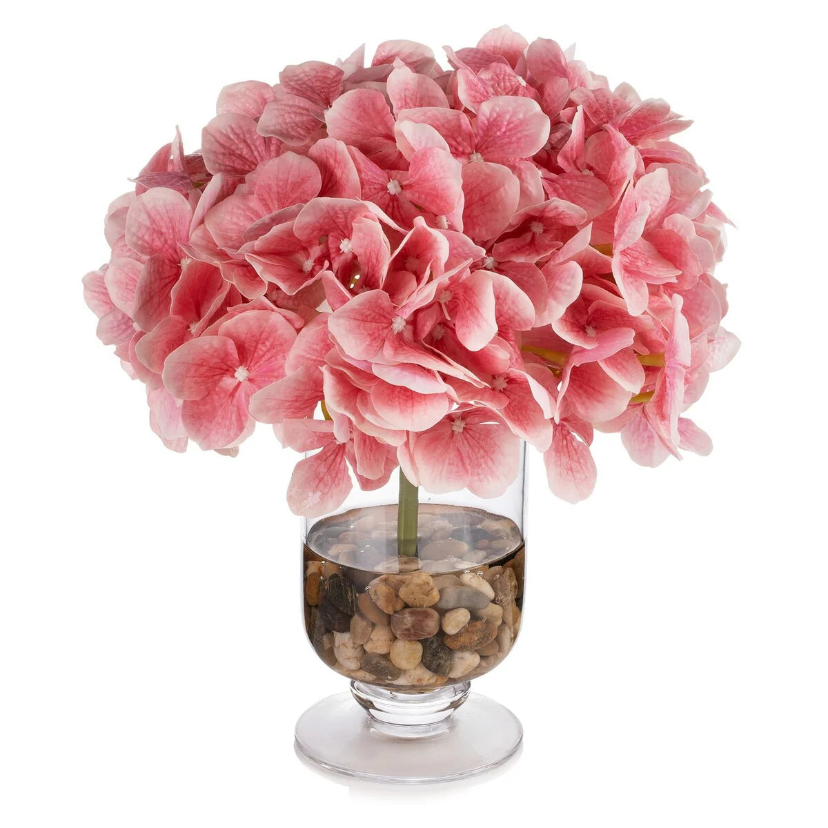 Real Touch Hydrangea Flower in Clear Glass Vase with Acrylic Water for Home Office Wedding Decoration