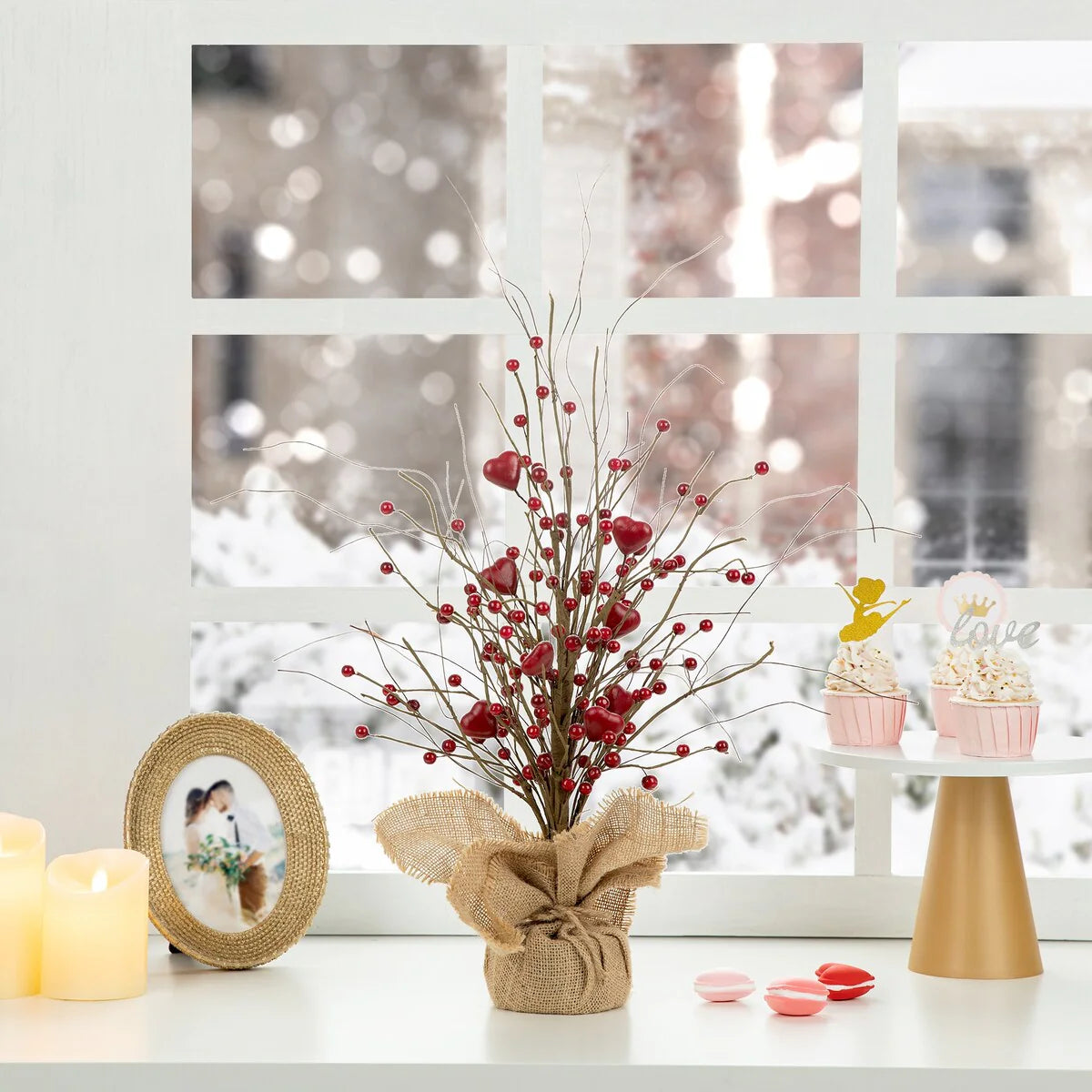 Glitzhome Heart Berry & Fleur-de-Lis Tree Valentine's & Mardi Gras Tree