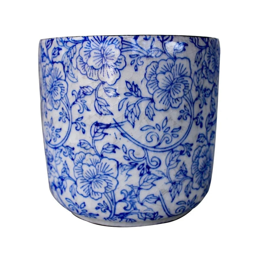 Ceramic Blue and White Cylindrical planters, 2 Prints