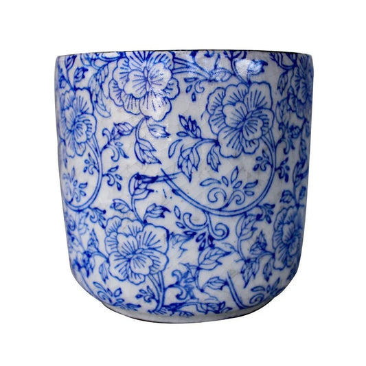 Ceramic Blue and White Cylindrical planters, 2 Prints