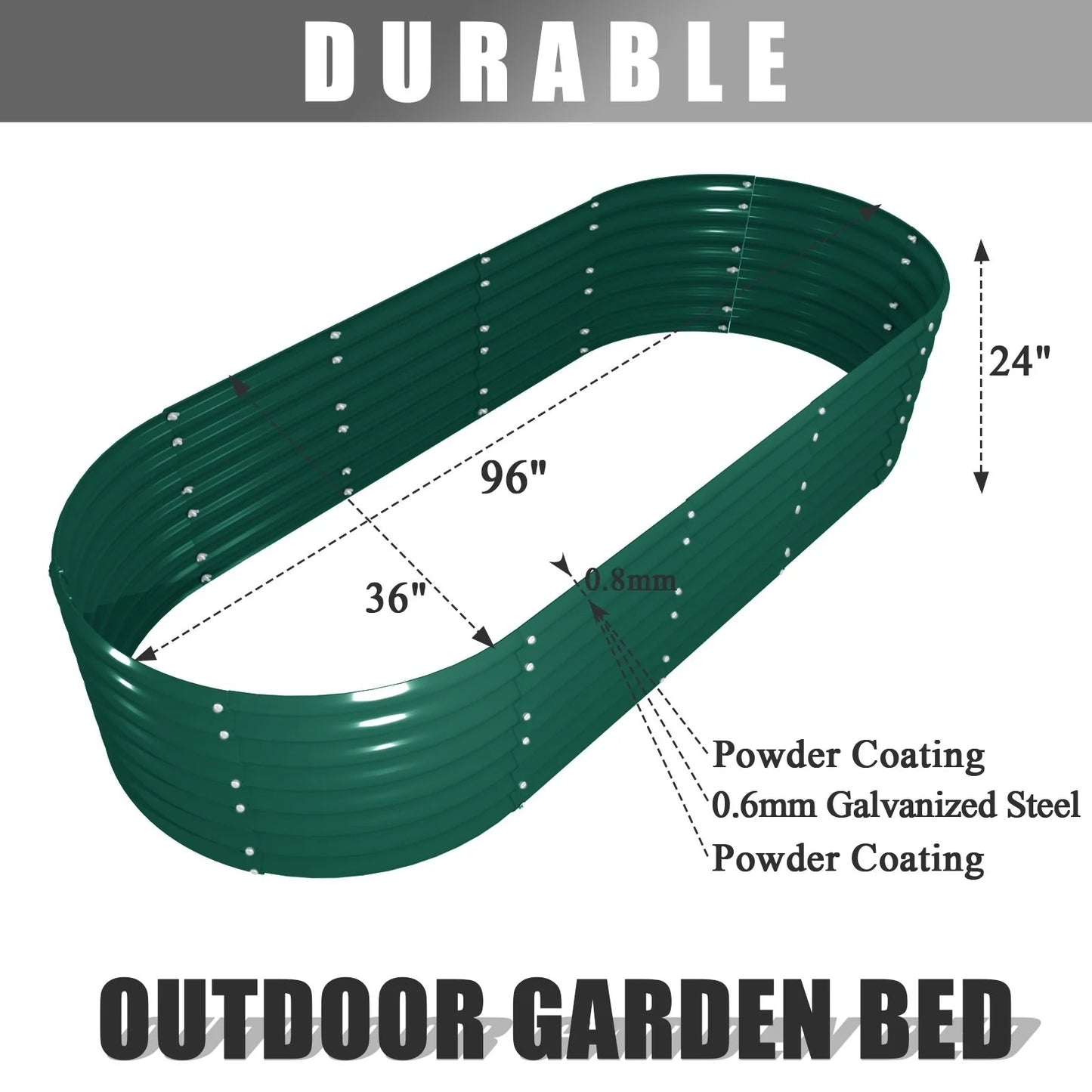 8 ft. x 3 ft. x 2 ft. Metal Oval Galvanized Raised Garden Bed