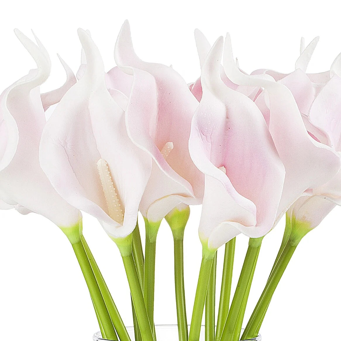 Enova Home Artificial Real Touch Calla Lily Fake Silk Flowers Arrangement in Clear Glass Vase with Faux Water for Decoration