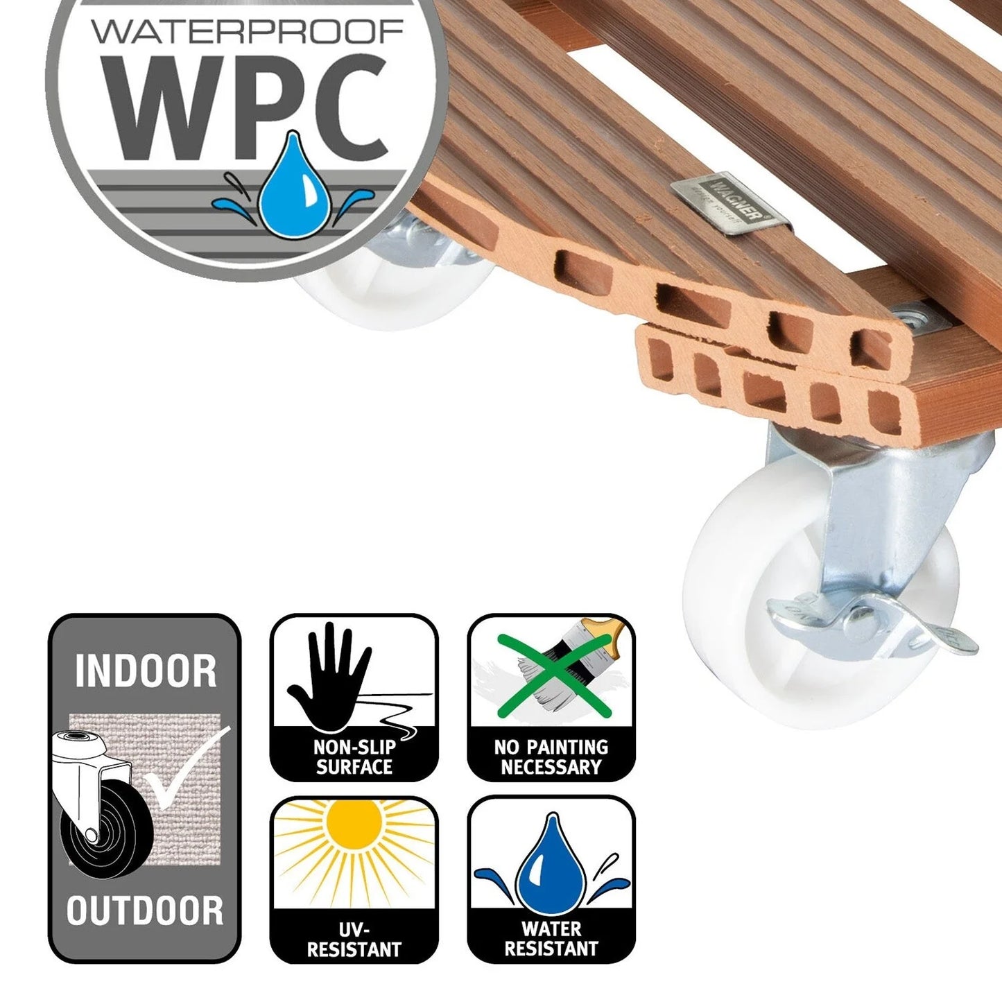 WAGNER design yourself 20" X-Large Round WPC Plant Caddy, Indoor/Outdoor, with Brakes