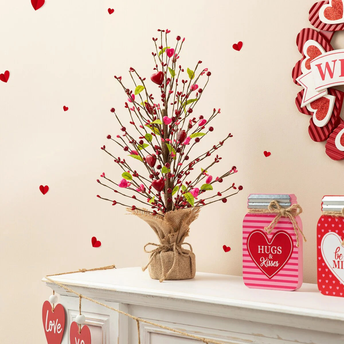 Glitzhome Heart Berry & Fleur-de-Lis Tree Valentine's & Mardi Gras Tree